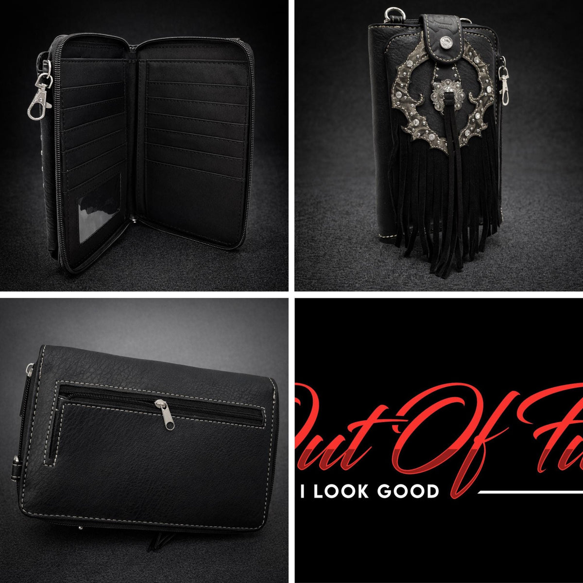 Black Leather Western Fringe Phone Wallet Crossbody, Cowgirl Statement Accessory