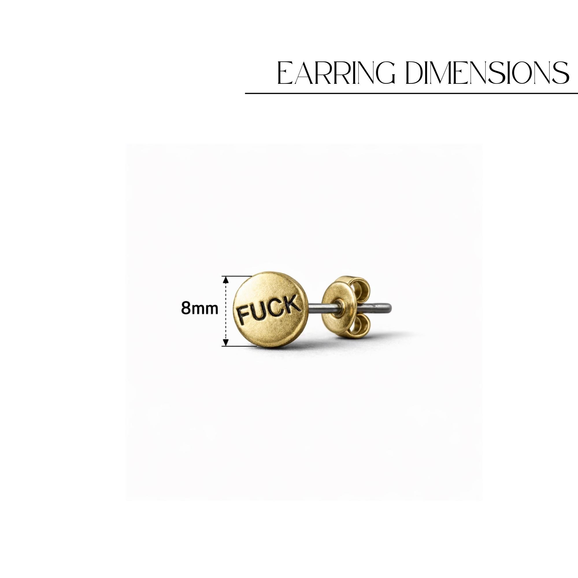 Minimalist Fuck Stud Earrings, Brass Swear Word Jewelry for Bold Style