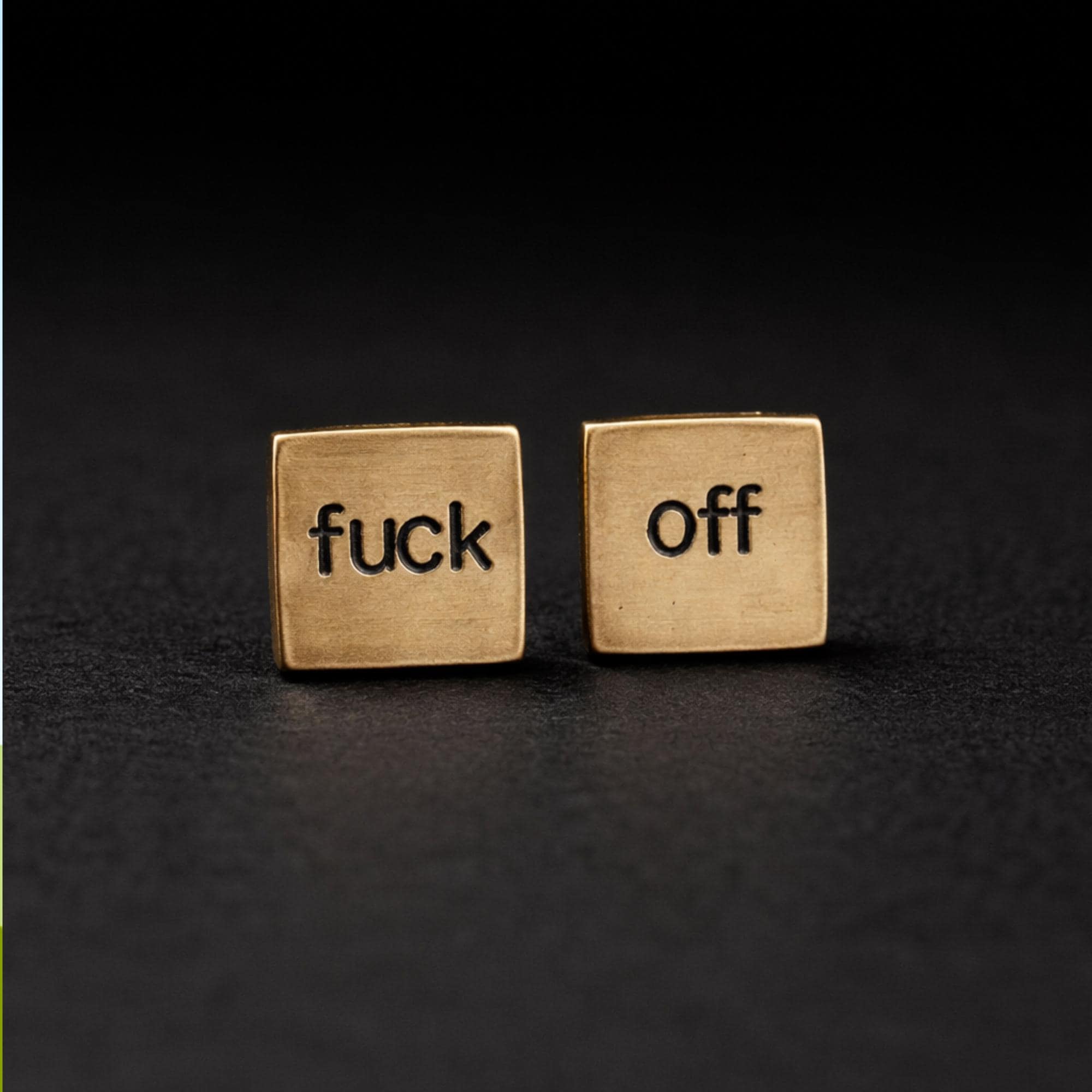 Brushed Brass Fuck Off Stud Earrings, Tiny 8mm Square Studs with Stainless Steel Posts