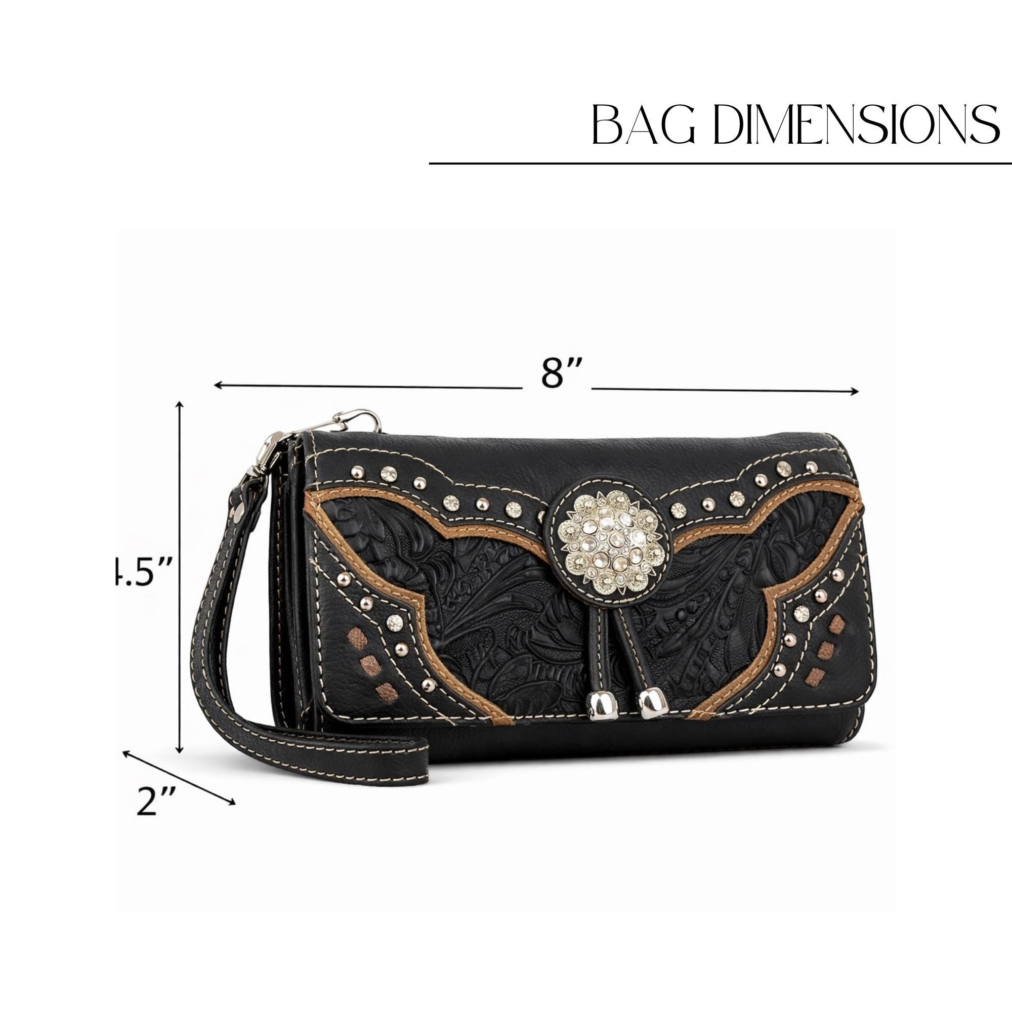 Tooled Western Wallet for Women, Cowgirl Wristlet and Crossbody Wallet with Concho Snap