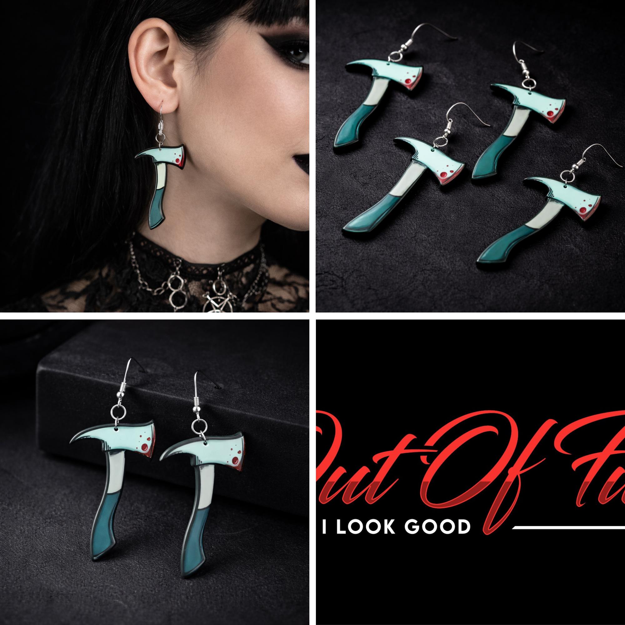 Bloody Axe Dangle Earrings – Horror Halloween Statement Jewelry