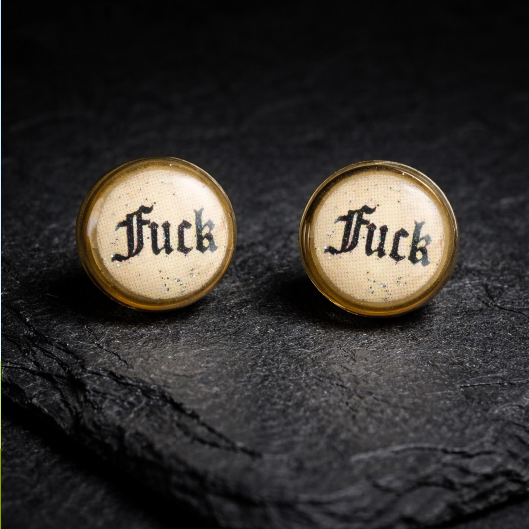 Old English Swear Word Stud Earrings, Dainty 8mm Punk Statement Jewelry