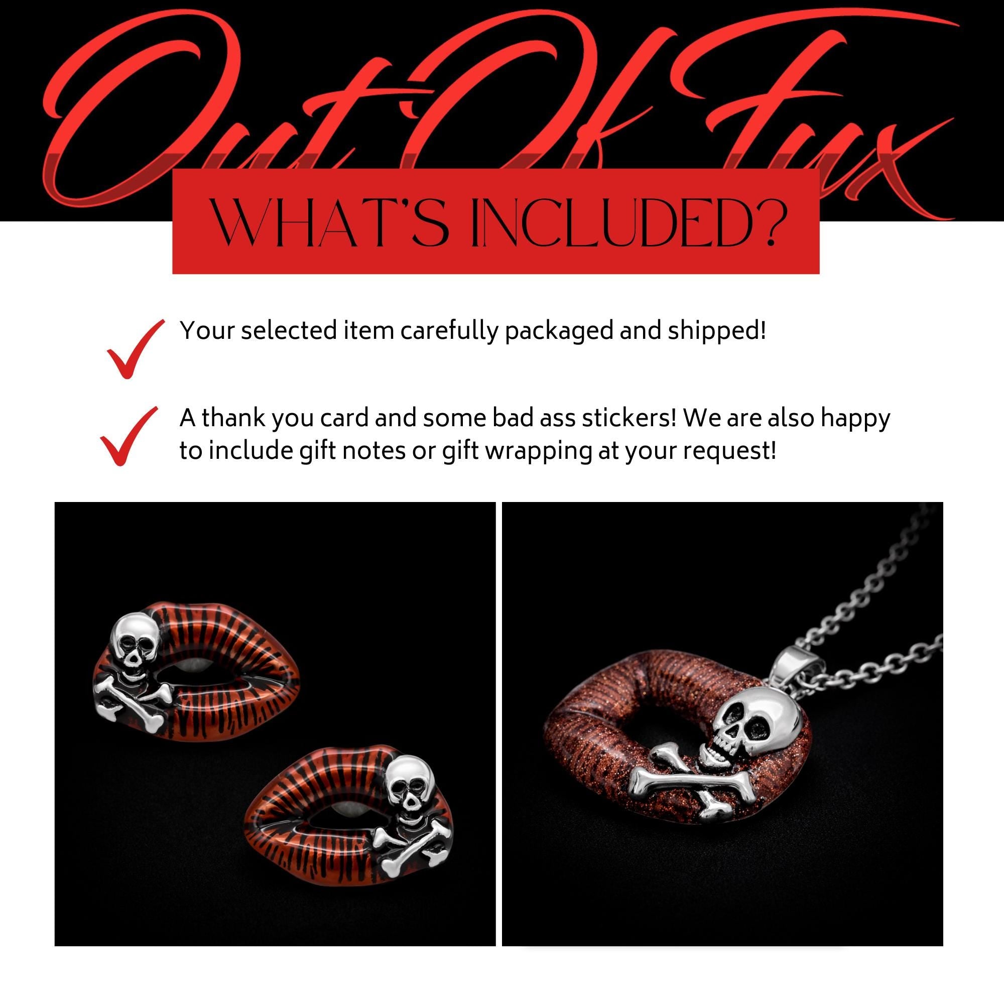 Red Skull Lip Jewelry Set: Stainless Steel Gothic Necklace and Stud Earrings