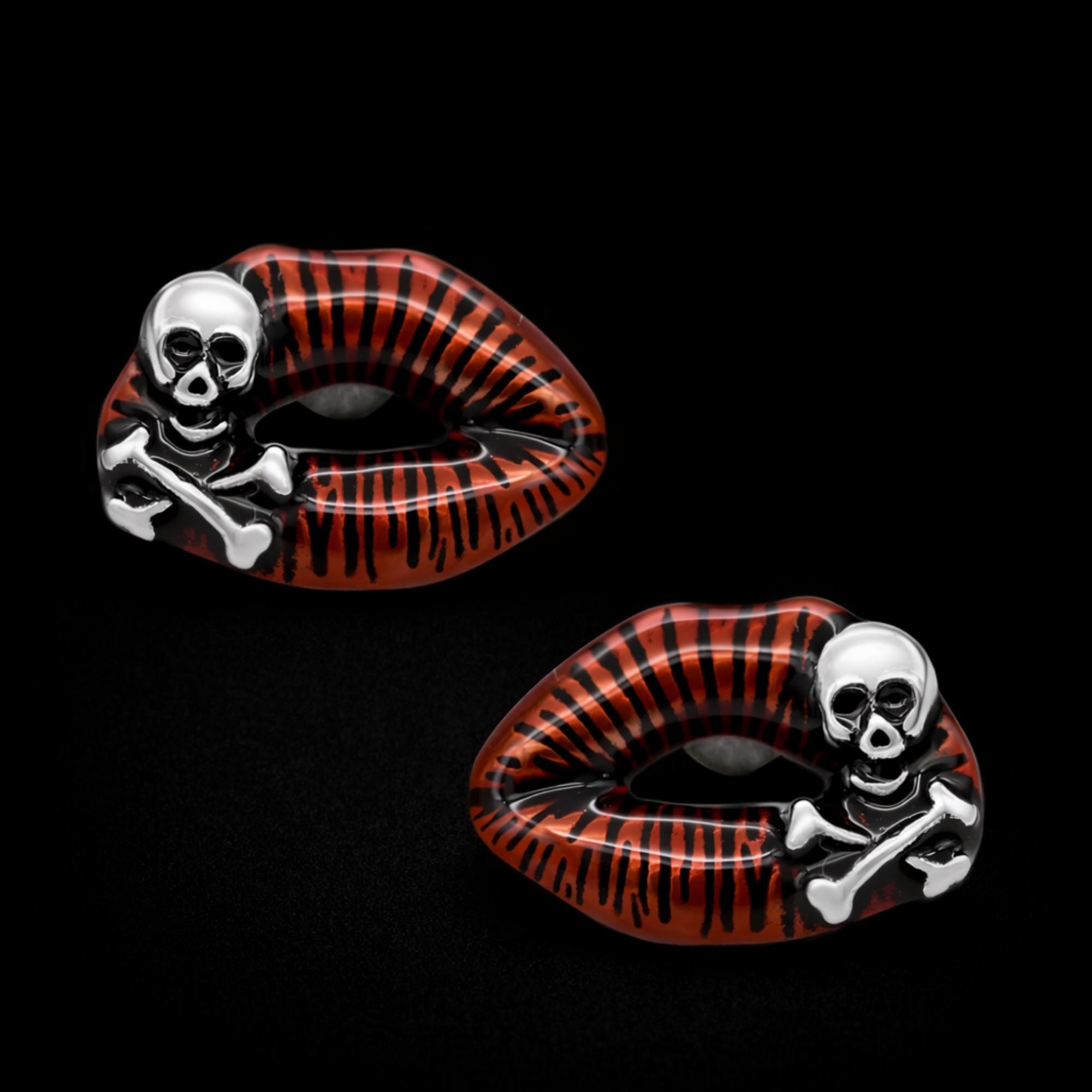 Red Skull Lip Jewelry Set: Stainless Steel Gothic Necklace and Stud Earrings