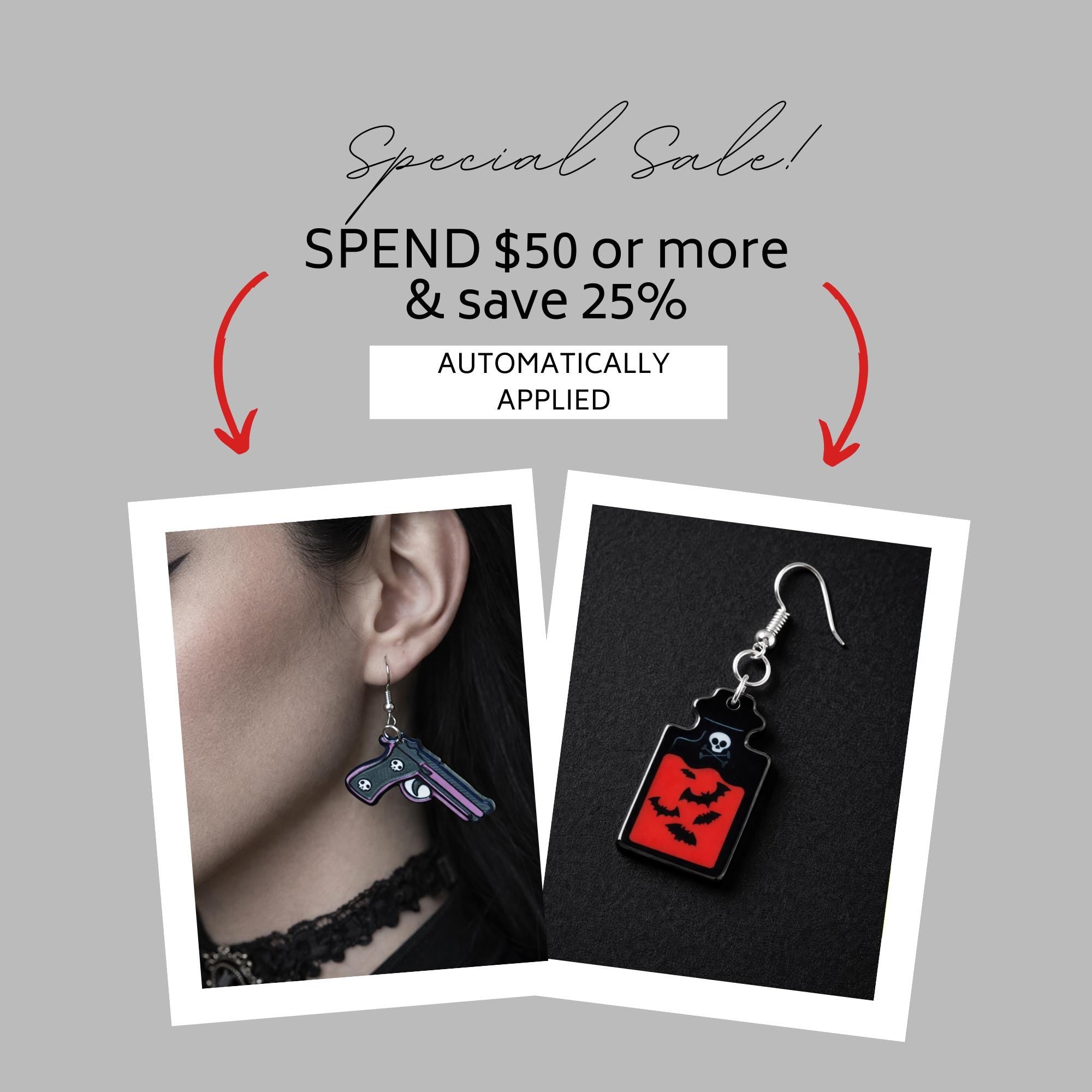 Red and Black Poison Bottle Earrings, Gothic Spooky Dangle Jewelry