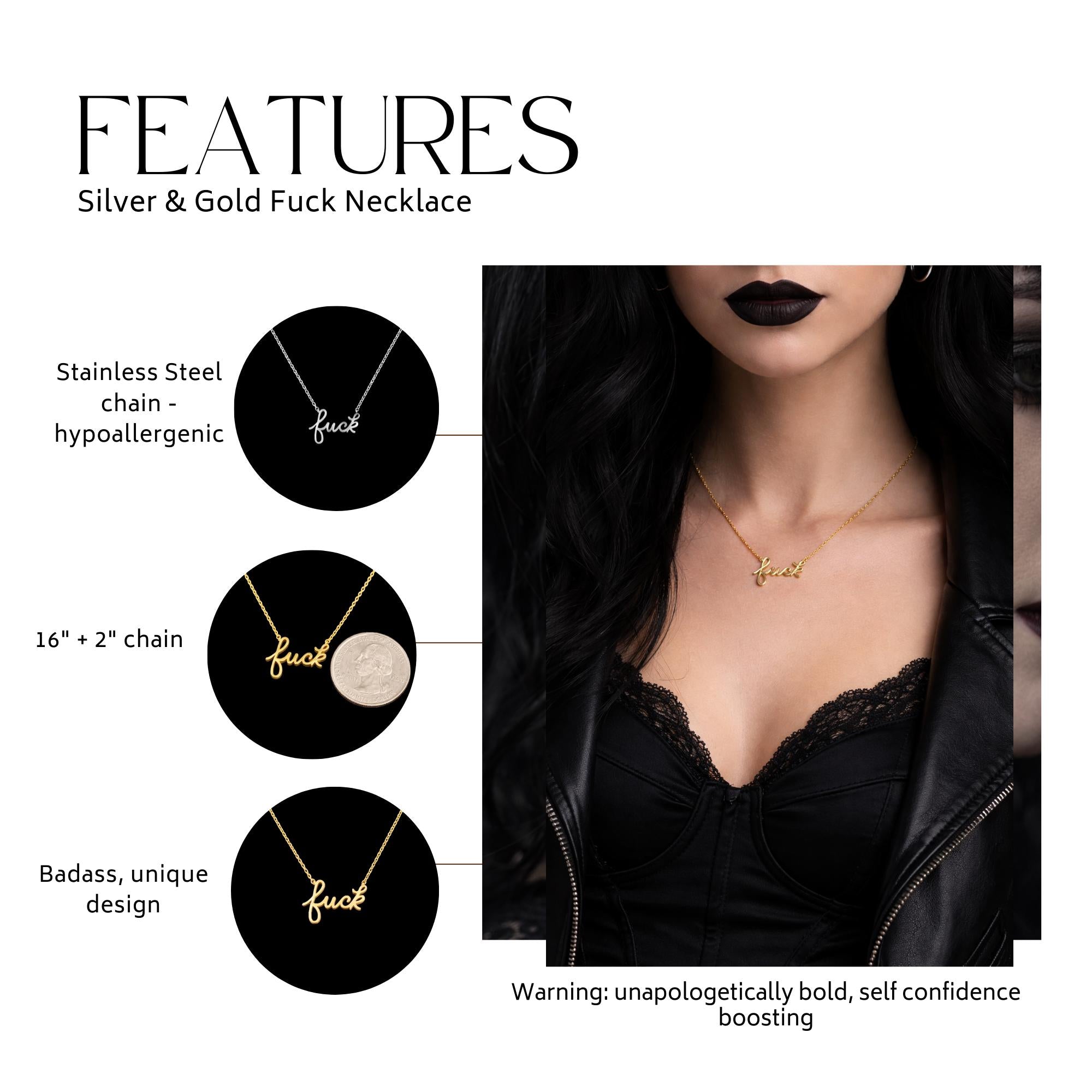 Fuck Script Necklace: 18K Gold Stainless Steel Bachelorette Gift