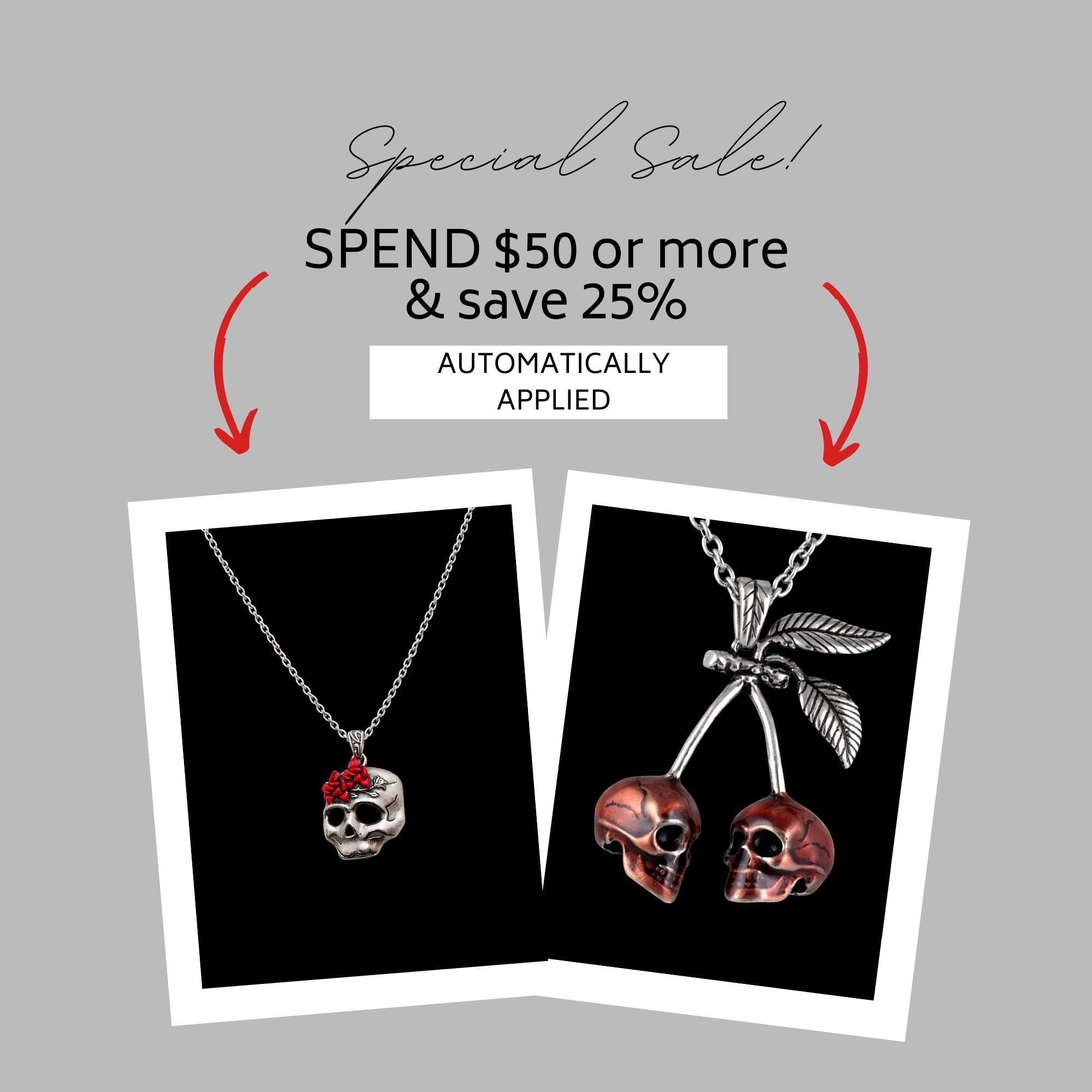 Stainless Steel Skull Necklace with Red Roses, Gothic Biker Pendant, 316L Jewelry