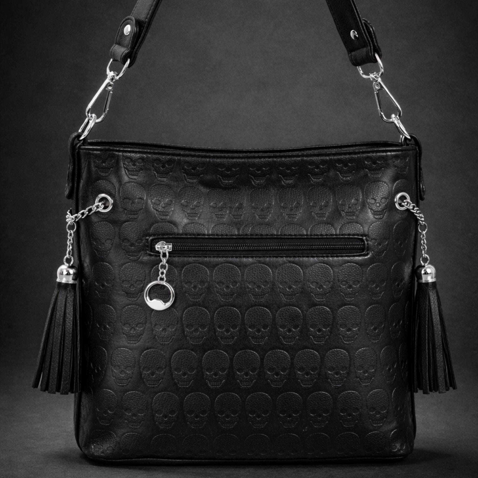 Rhinestone Skull Handbag and Wallet Set, Black Gothic Crossbody Purse with Skull and Crossbones Wallet