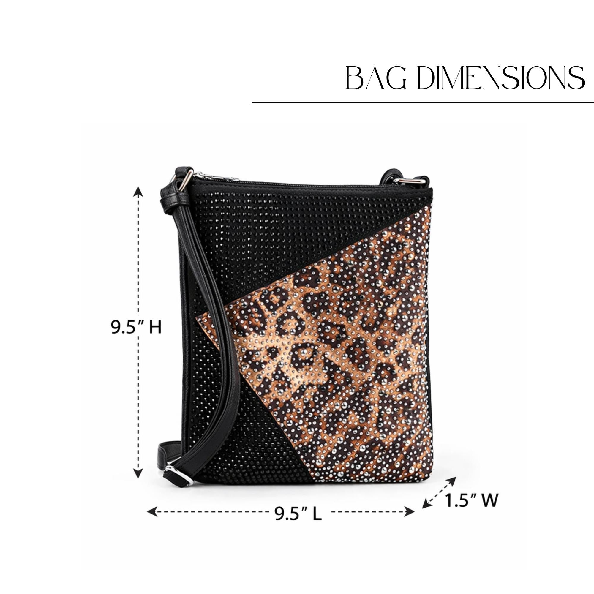 Leopard Rhinestone Crossbody Purse: Black Glam Statement Bag for Women