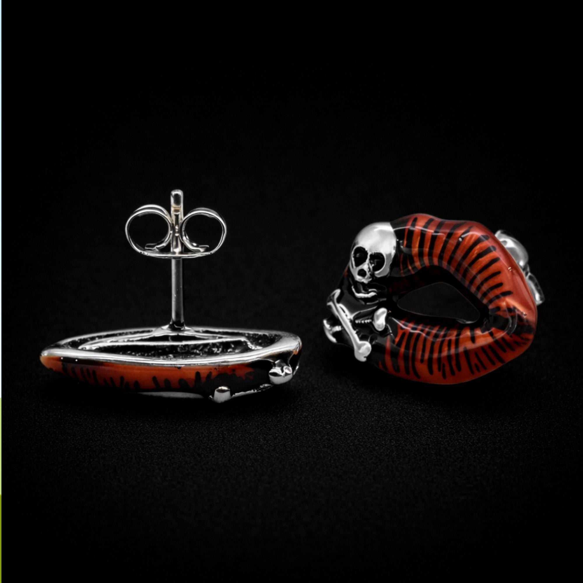 Red Skull Lip Stud Earrings: Stainless Steel Gothic Jewelry for Women