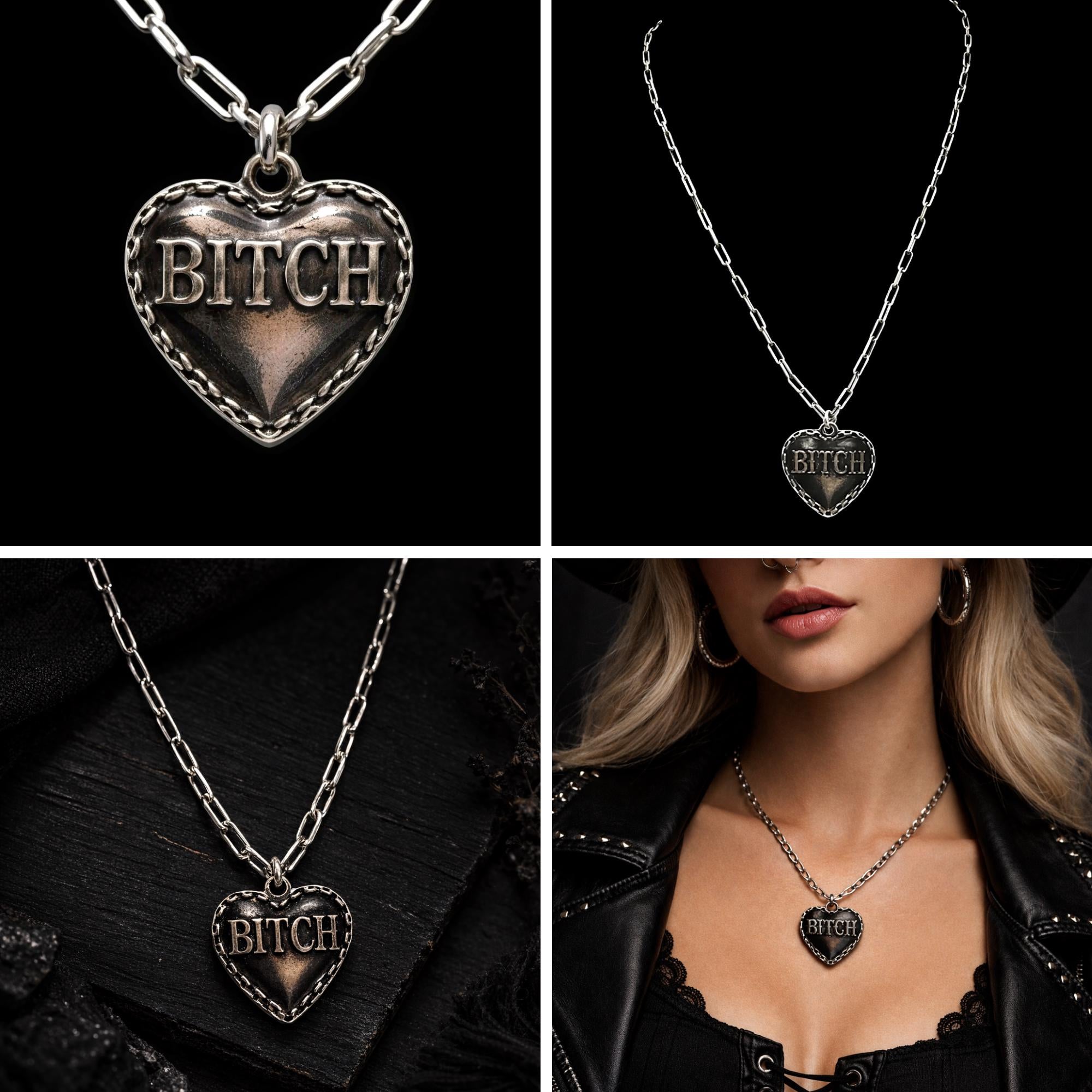 Bitch Heart Necklace, Stainless Steel Swear Word Pendant, Rebel Cowgirl Jewelry, Edgy Statement Necklace, Funny Gift for Bold Women