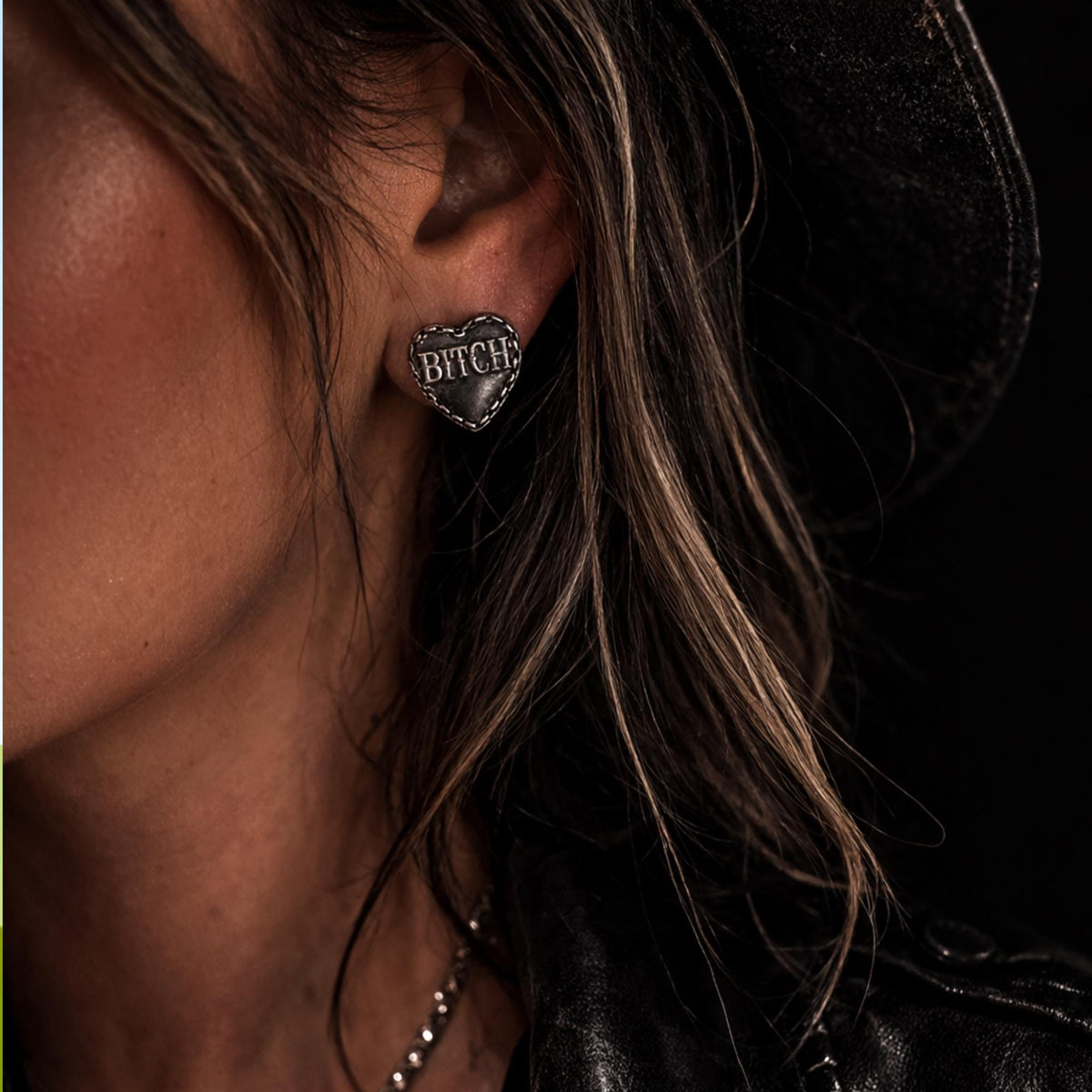 Bitch Heart Stud Earrings, Stainless Steel Swear Word Earrings, Rebel Cowgirl Jewelry, Edgy Statement Studs, Funny Gift for Bold Women