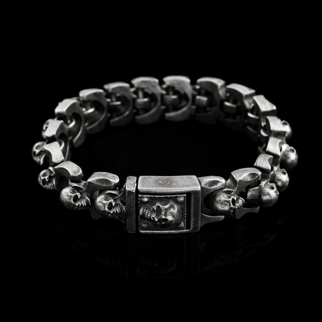 Mens Biker Bracelet Harley Davidson High Quality Gift for Him Skull Stainless Steel Heavy Chunky Bracelet for Dad