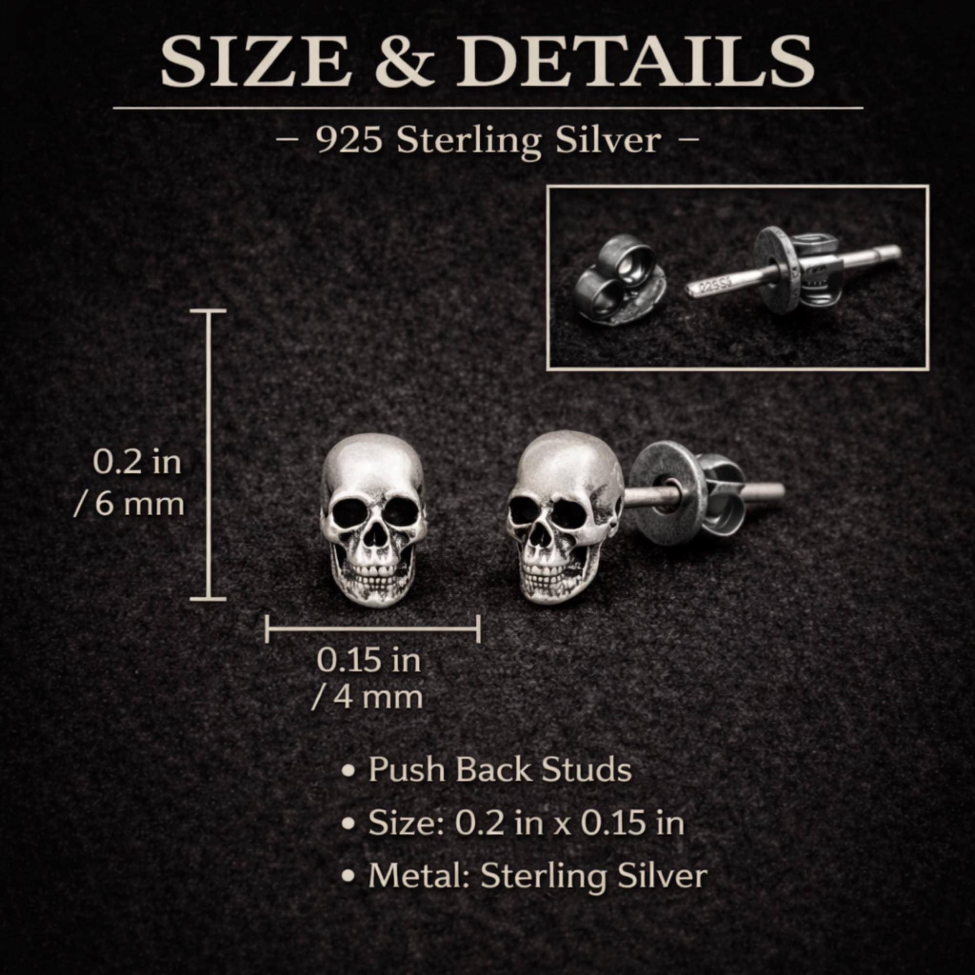 Sterling Silver Skull Stud Earrings: Gothic Biker Punk Jewelry