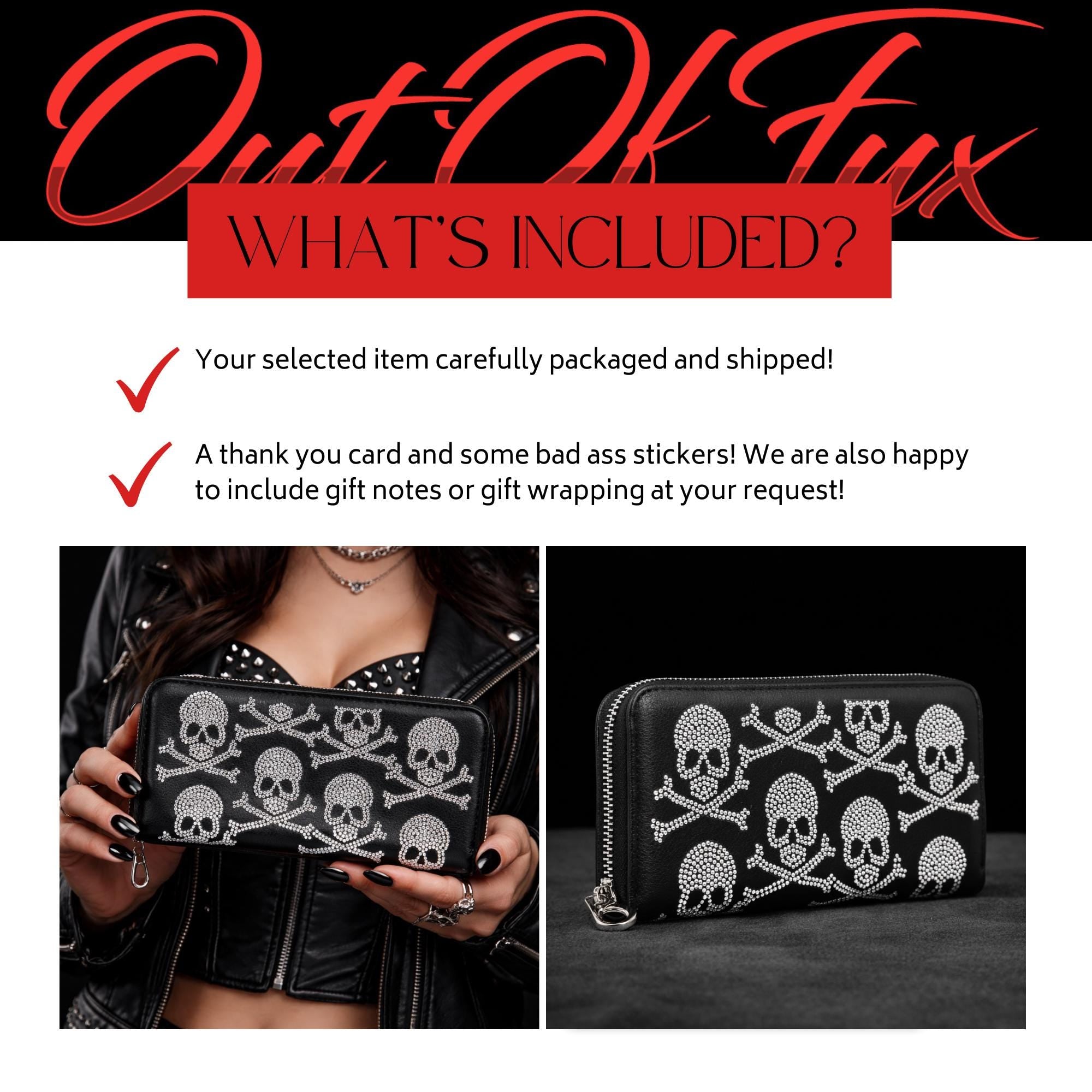 Gothic Skull Wallet: Black Faux Leather Biker Punk Style