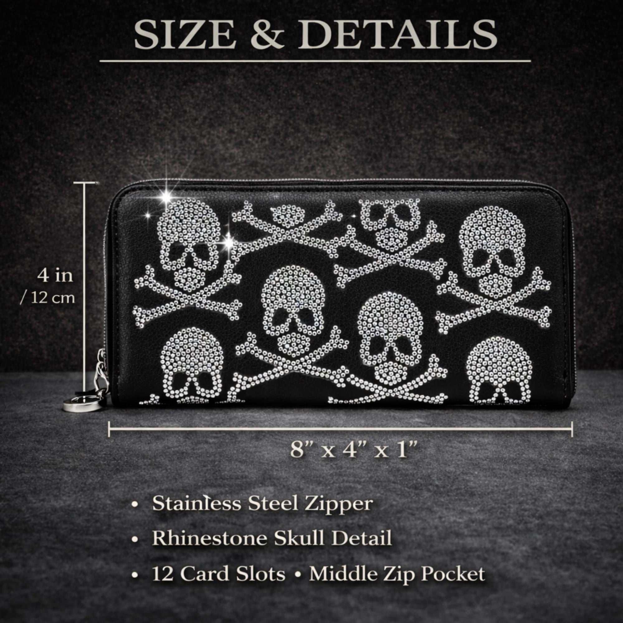Gothic Skull Wallet: Black Faux Leather Biker Punk Style