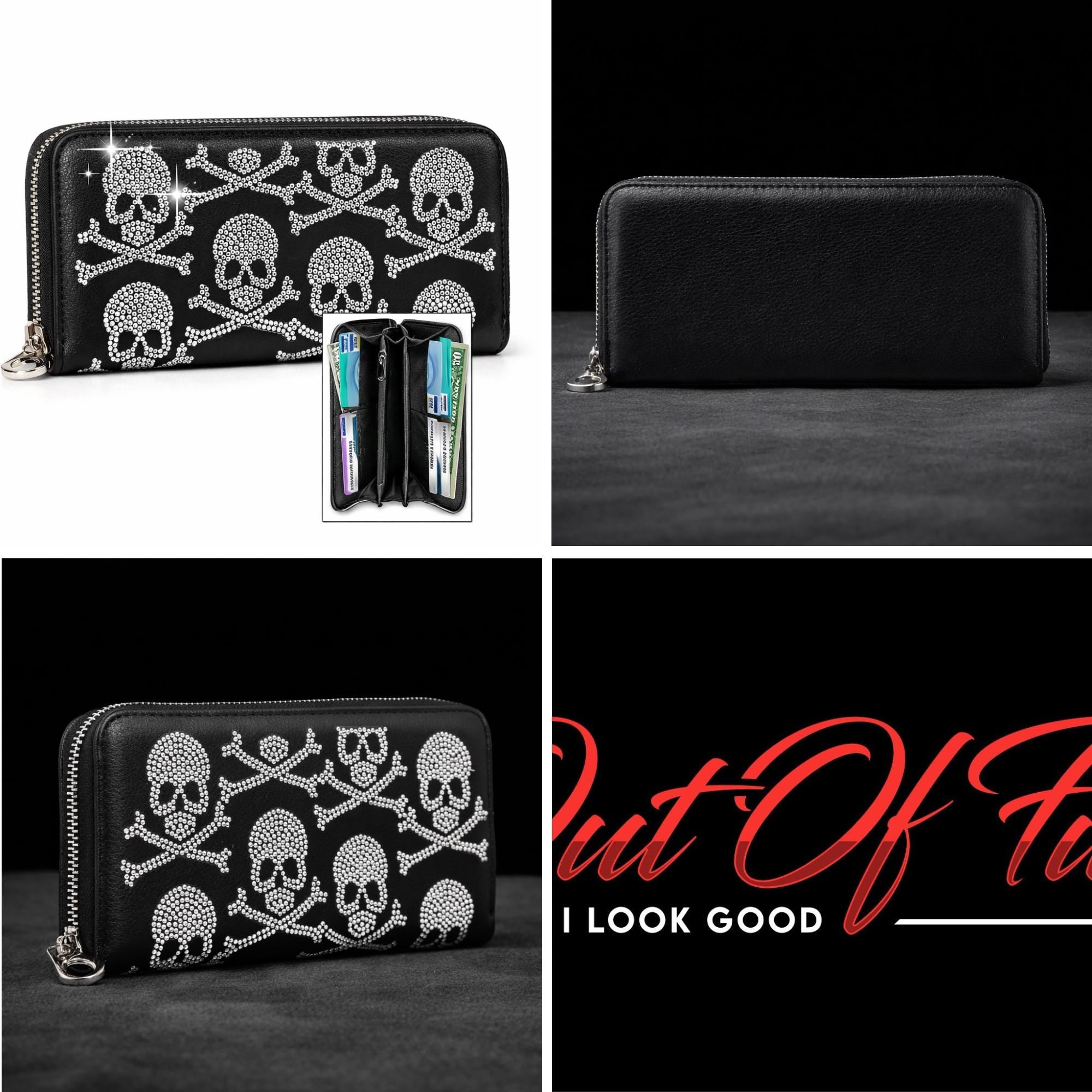 Gothic Skull Wallet: Black Faux Leather Biker Punk Style