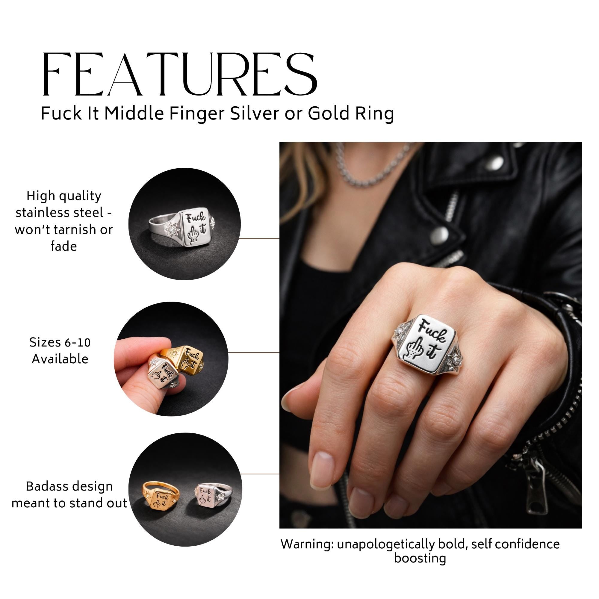 Square 'Fuck It' Ring: Bold Alloy Statement Jewelry