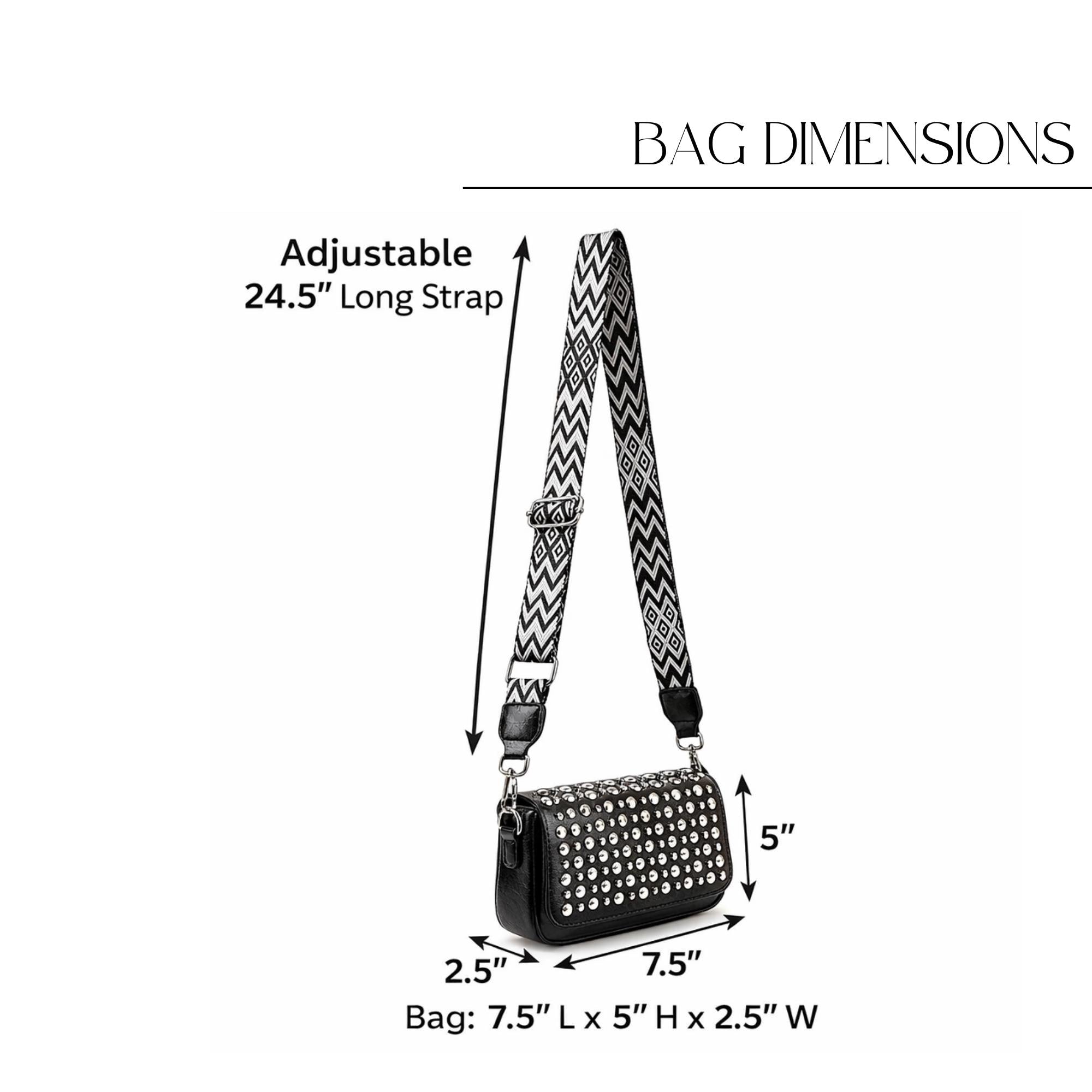 Studded Crossbody Bag for Women, Rock Style Shoulder Purse, Black Faux Leather Studded Handbag, Punk Alt Fashion Night Out Bag