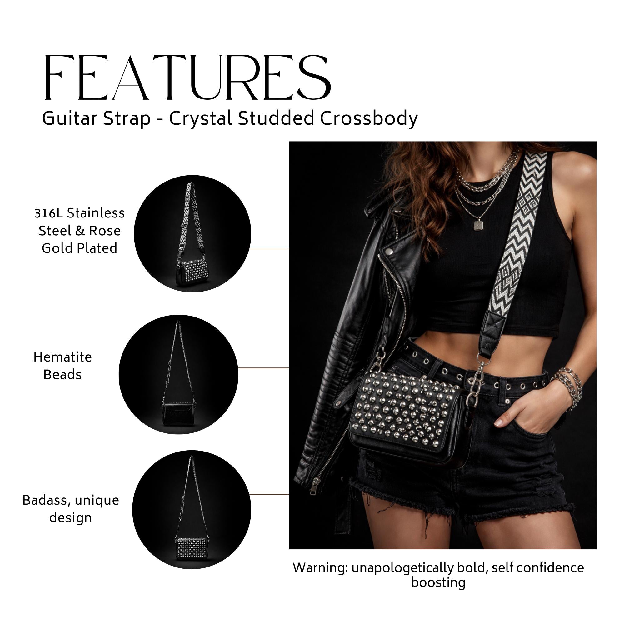 Studded Faux Leather Crossbody Bag, Rock Style Shoulder Purse, Punk Alt Fashion