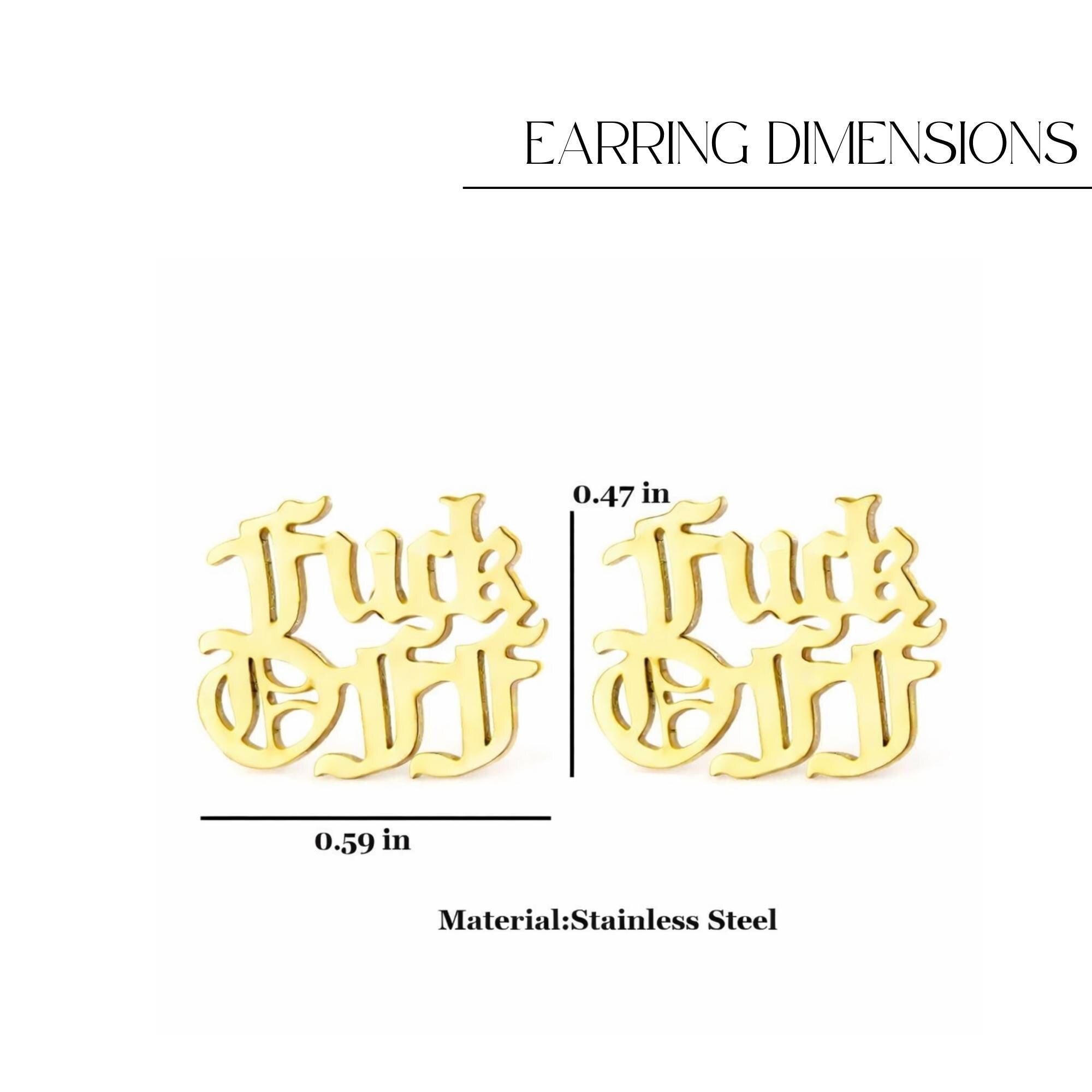 Fuck Off Earring - Old English Script Statement Jewelry - Minimalist Charm Studs - Bachelorette Gift - Multiple Colors