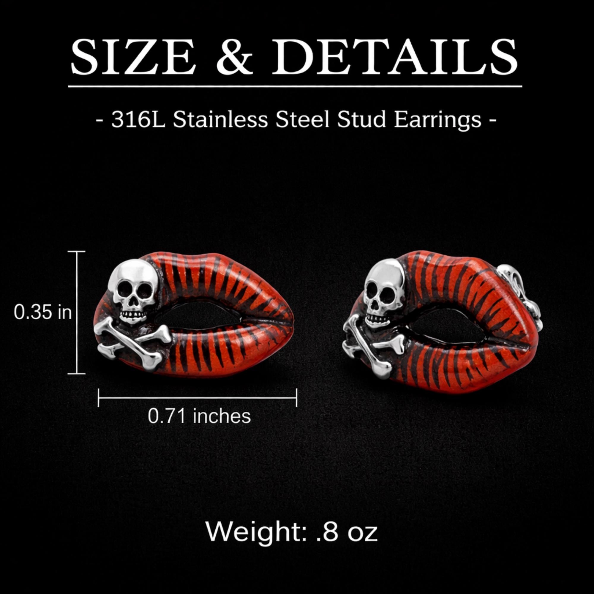 Red Skull Lip Stud Earrings: Stainless Steel Gothic Jewelry for Women