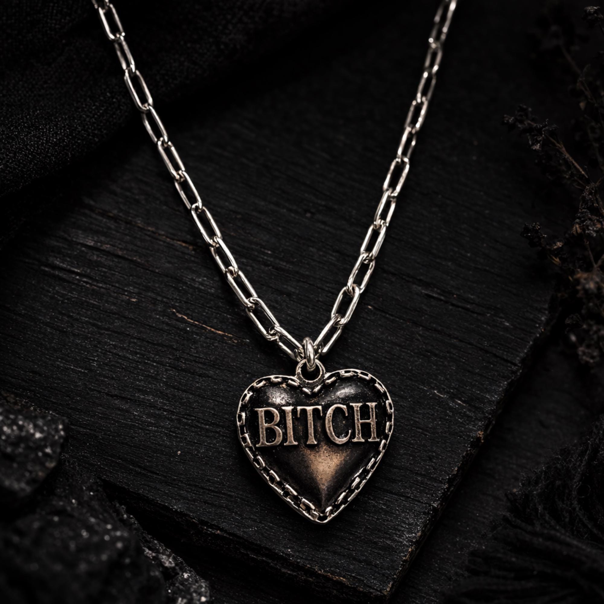 Bitch Heart Necklace, Stainless Steel Swear Word Pendant, Rebel Cowgirl Jewelry, Edgy Statement Necklace, Funny Gift for Bold Women