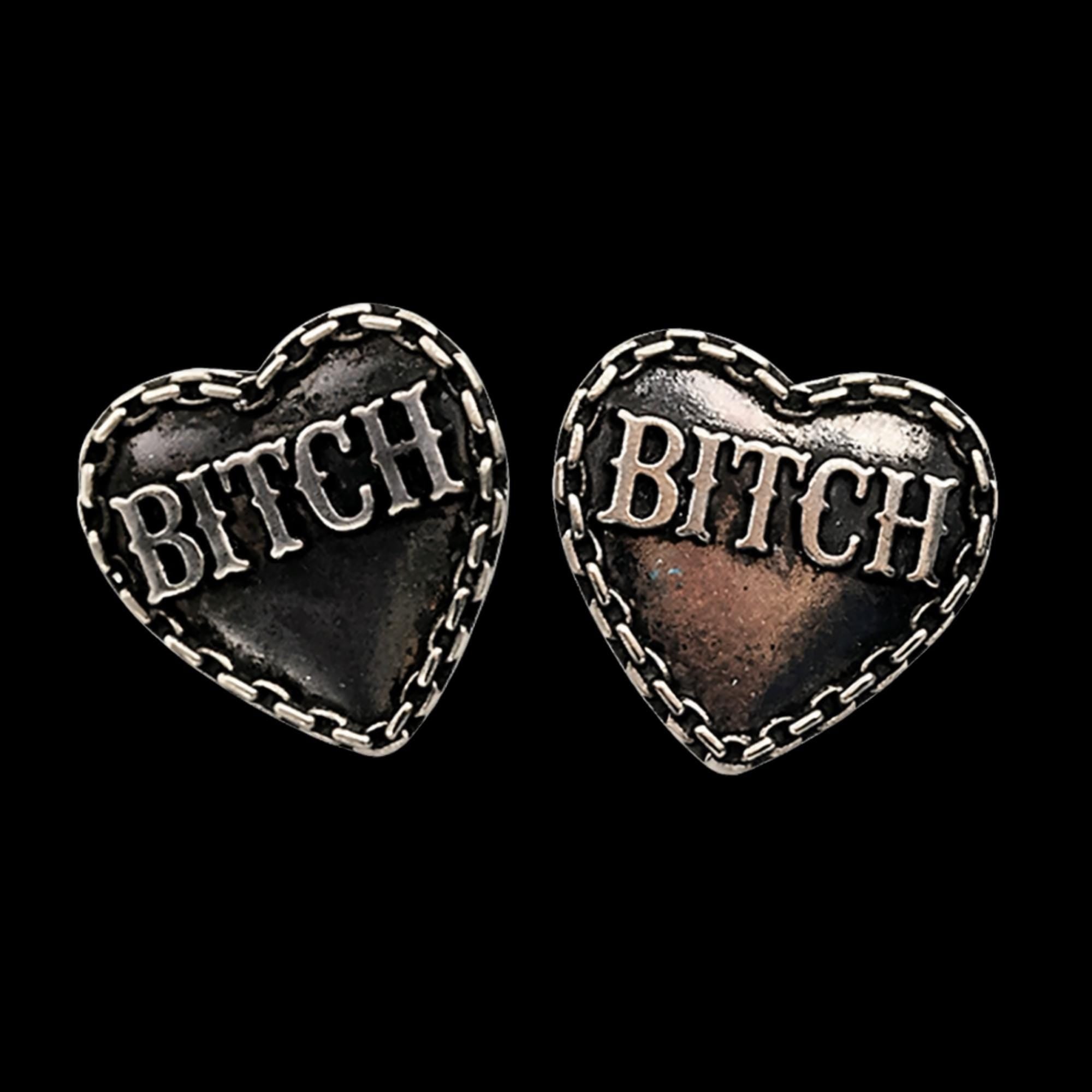Bitch Heart Stud Earrings, Stainless Steel Swear Word Earrings, Rebel Cowgirl Jewelry, Edgy Statement Studs, Funny Gift for Bold Women