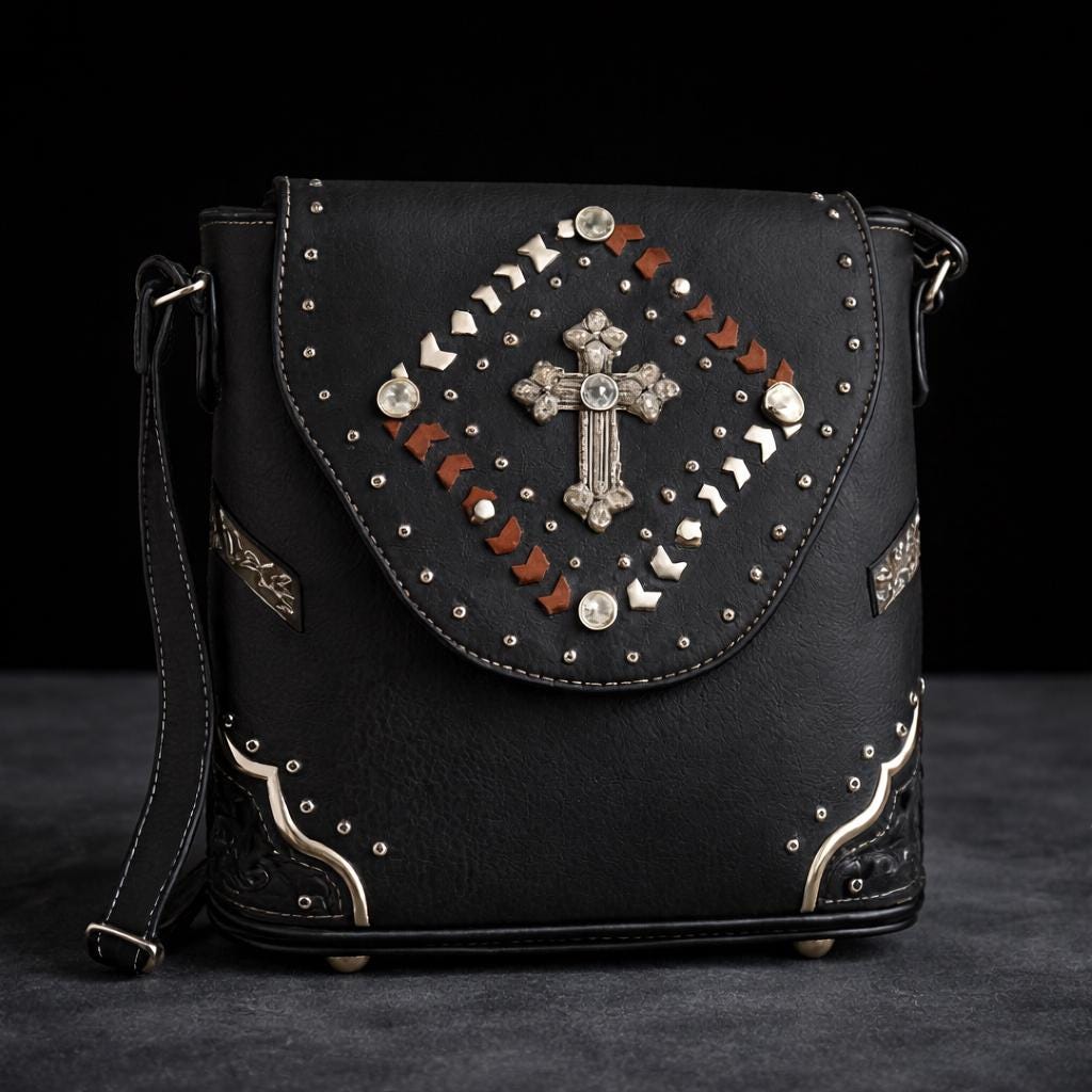 Western Crossbody Purse: Faux Leather Cowgirl Bag with Cross and Studs