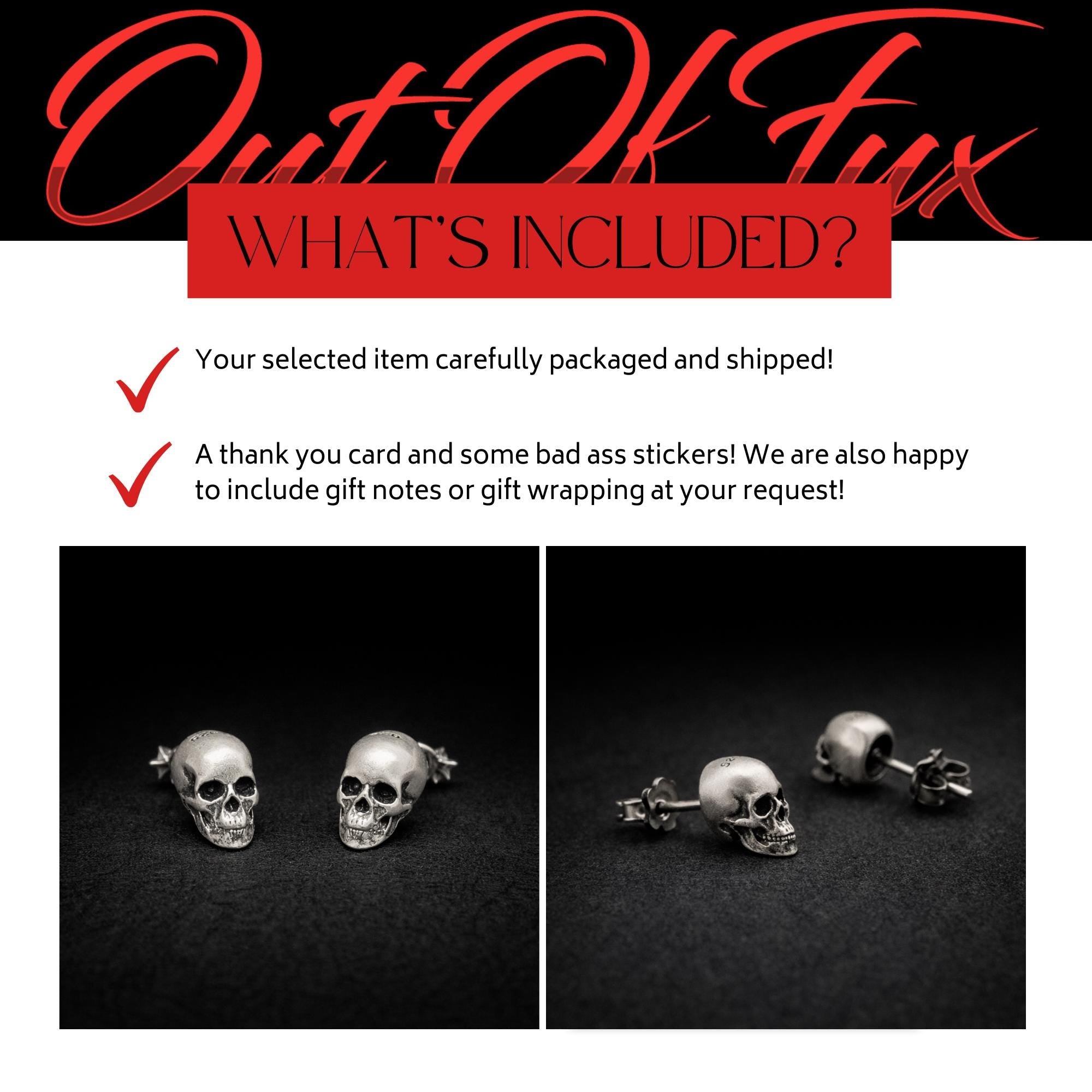 Sterling Silver Skull Stud Earrings: Gothic Biker Punk Jewelry