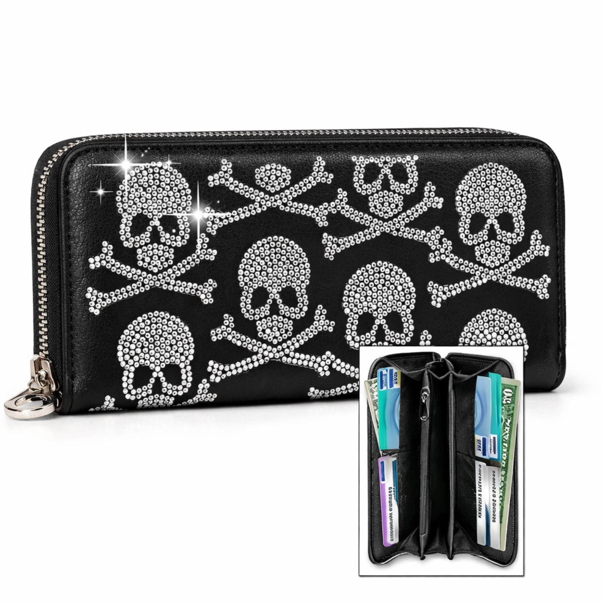 Gothic Skull Wallet: Black Faux Leather Biker Punk Style
