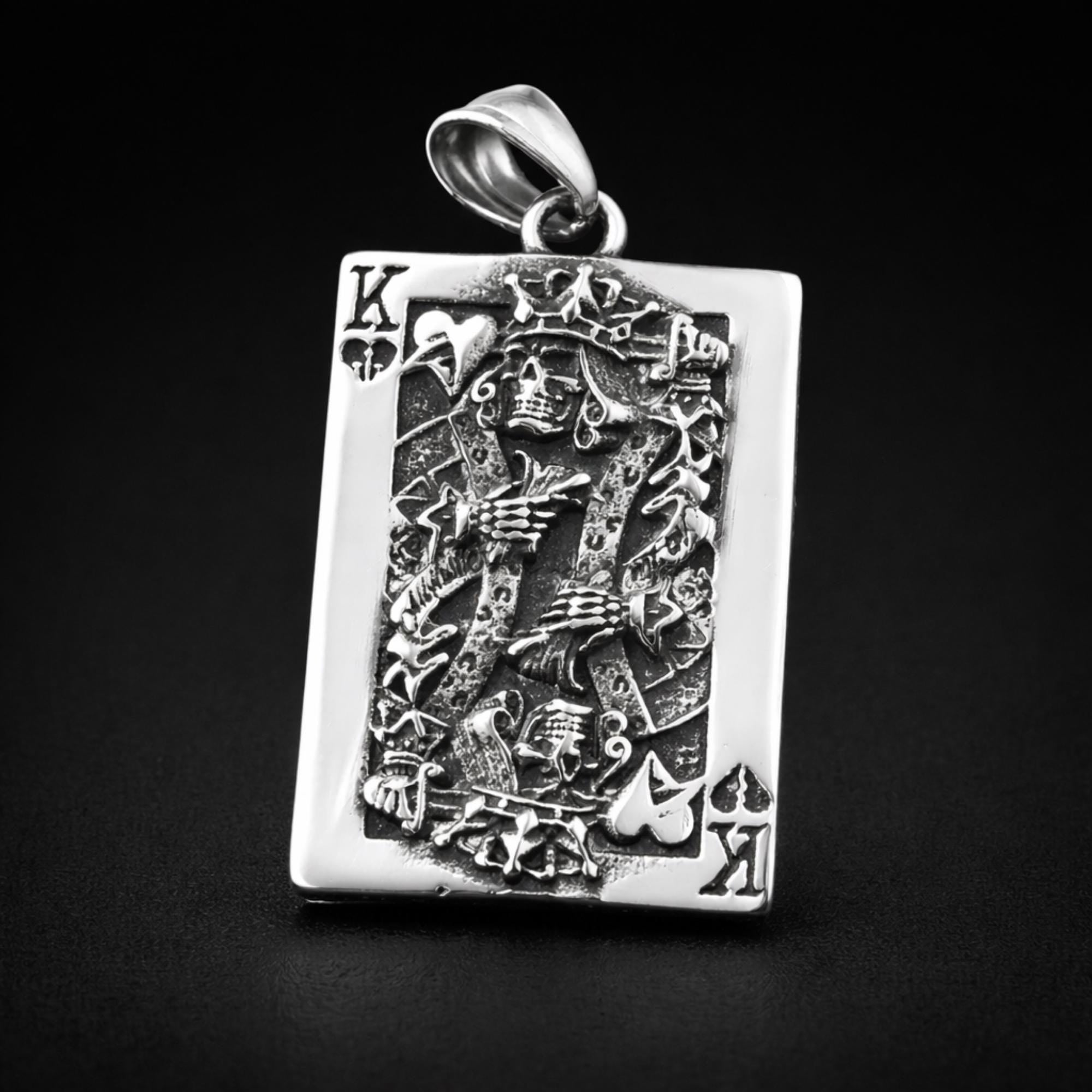 Biker Skull King Necklace for Men, Stainless Steel Playing Card Pendant, Gothic Mens Jewelry, Skull Pendant Necklace, Gift for Biker Dad