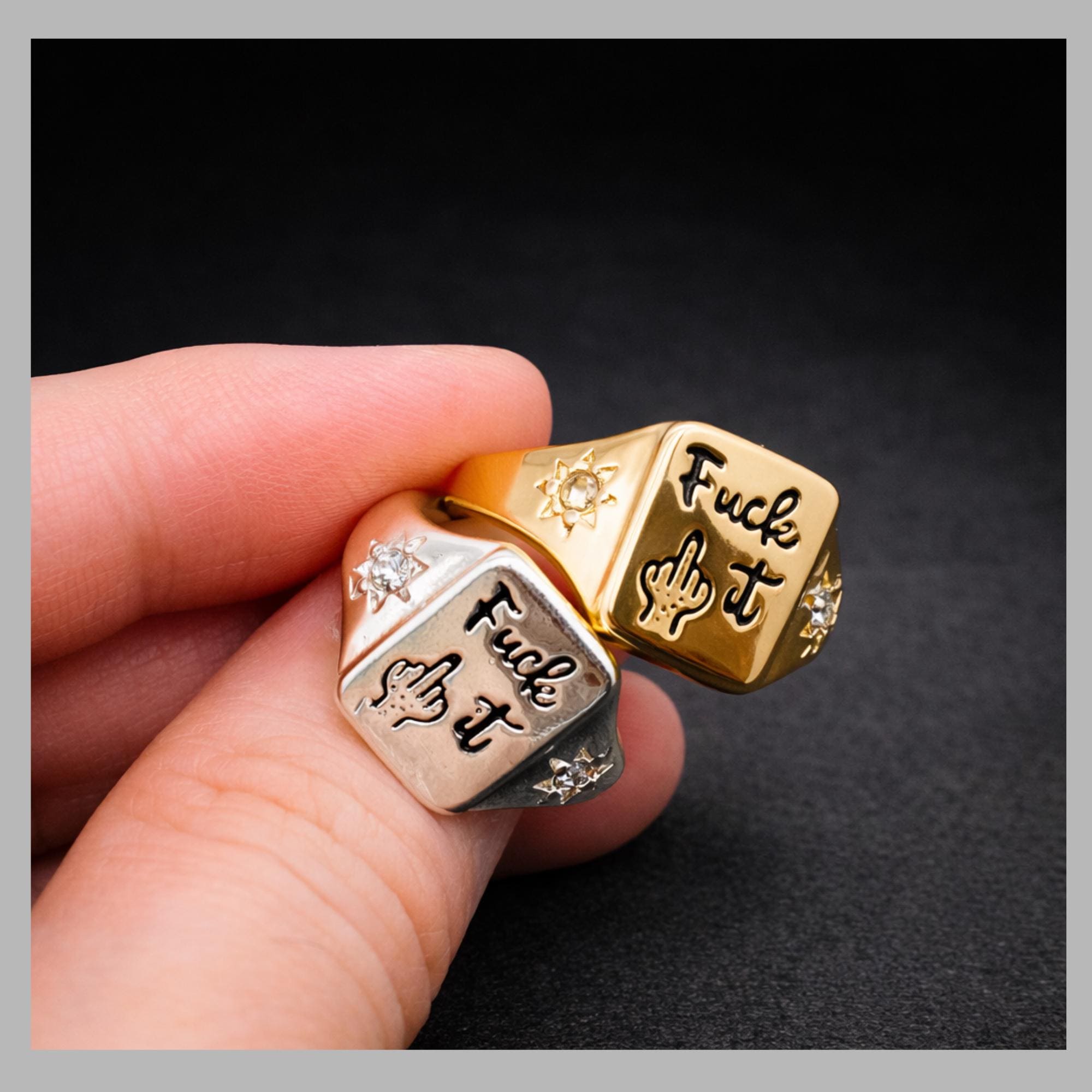 Square 'Fuck It' Ring: Bold Alloy Statement Jewelry