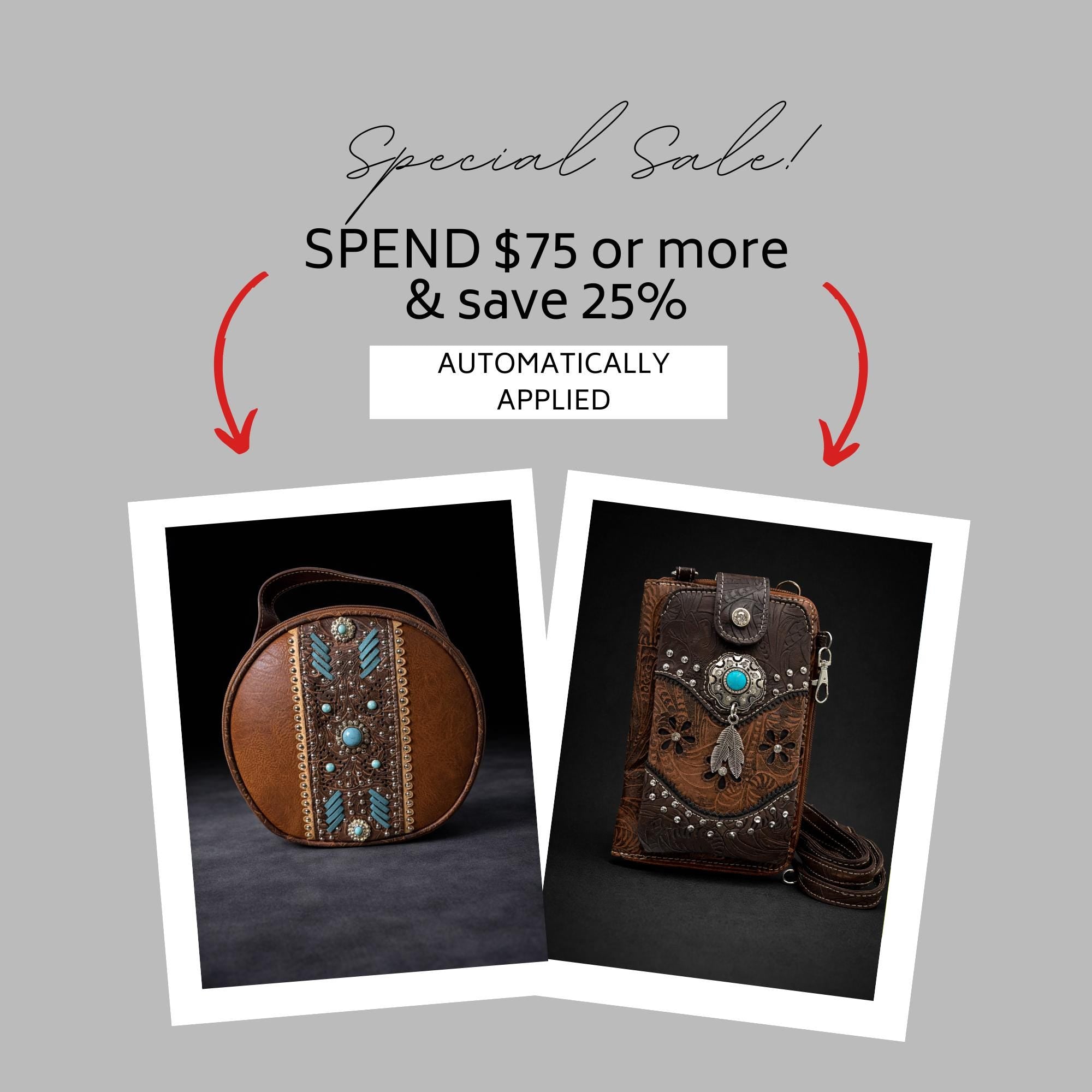 Western Tooled Leather Phone Crossbody: Cowgirl Wallet Purse with Turquoise Concho