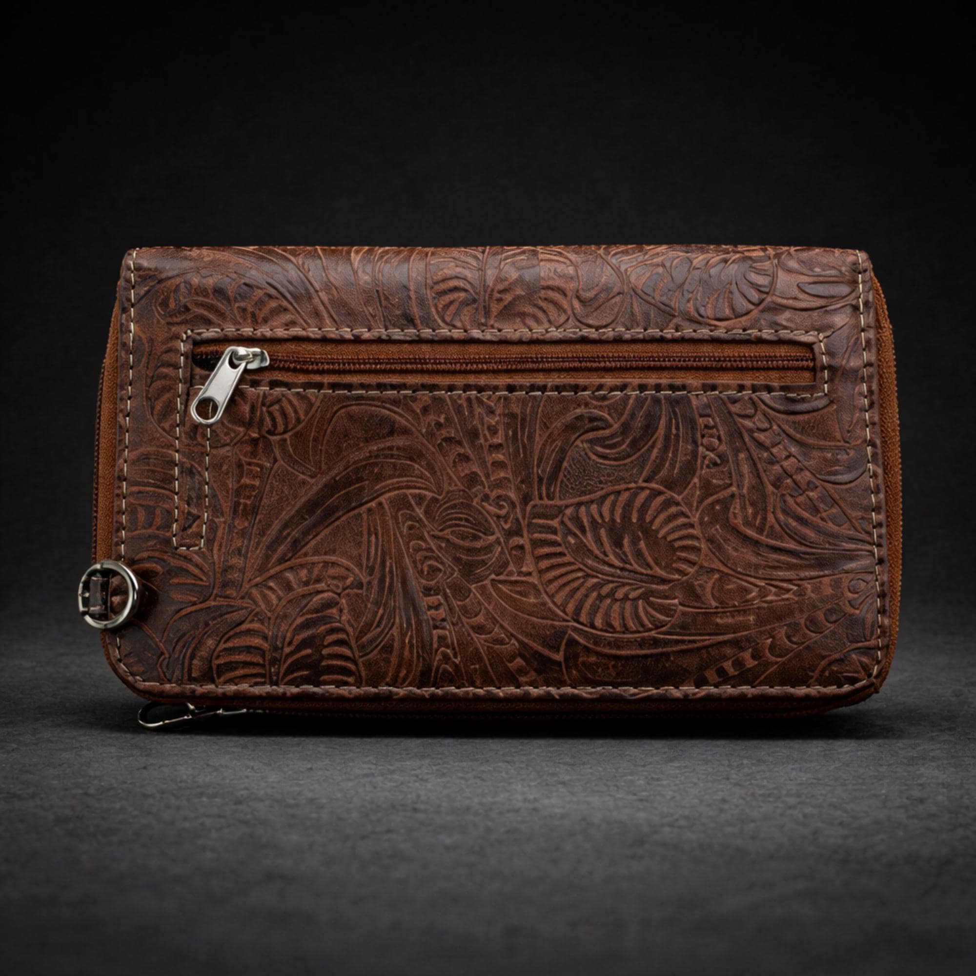 Western Tooled Leather Phone Crossbody: Cowgirl Wallet Purse with Turquoise Concho