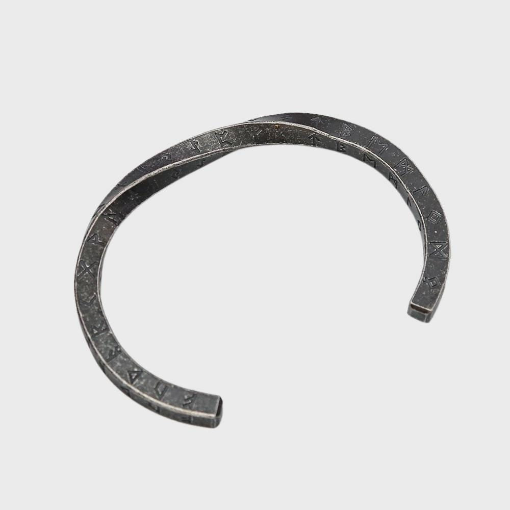 Antique Silver Viking Rune Cuff Bracelet, Stainless Steel Norse Jewelry for Men