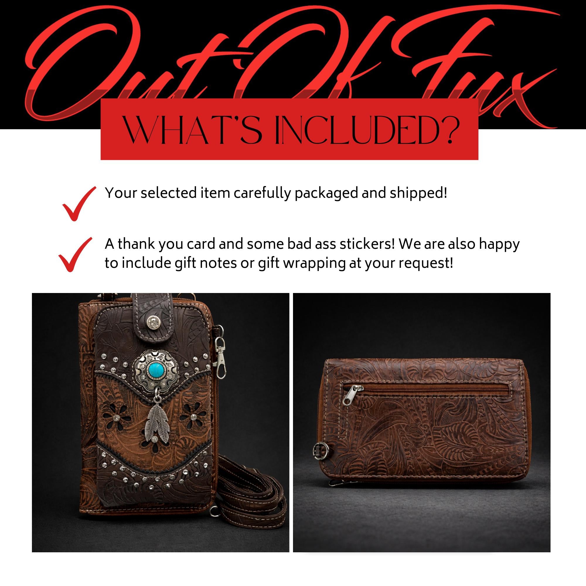 Western Tooled Leather Phone Crossbody: Cowgirl Wallet Purse with Turquoise Concho