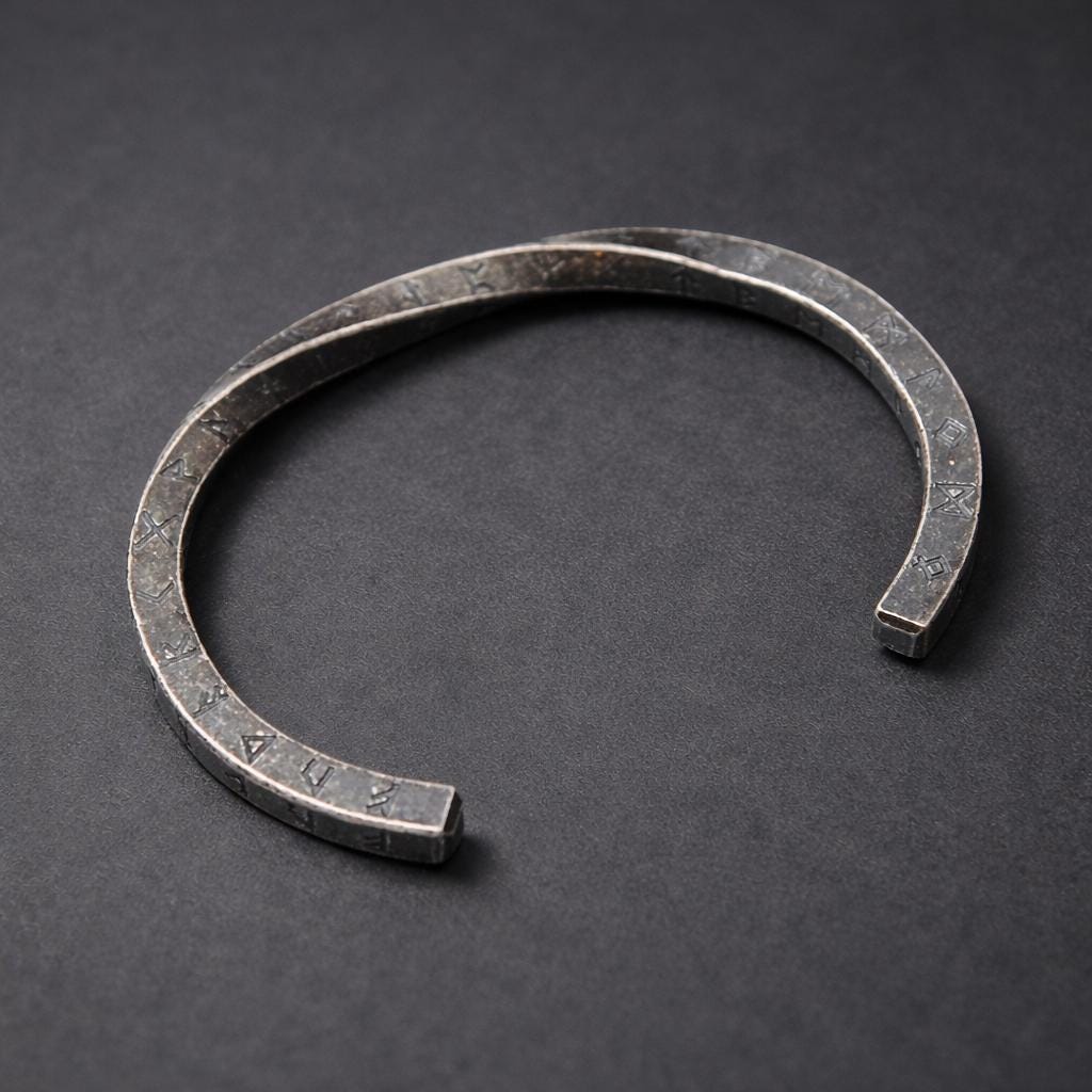 Antique Silver Viking Rune Cuff Bracelet, Stainless Steel Norse Jewelry for Men