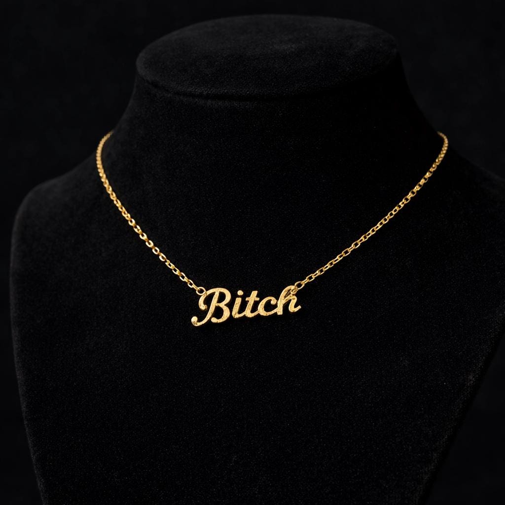Gold Bitch Necklace, Stainless Steel Curse Word Pendant, Bold Edgy Statement Jewelry