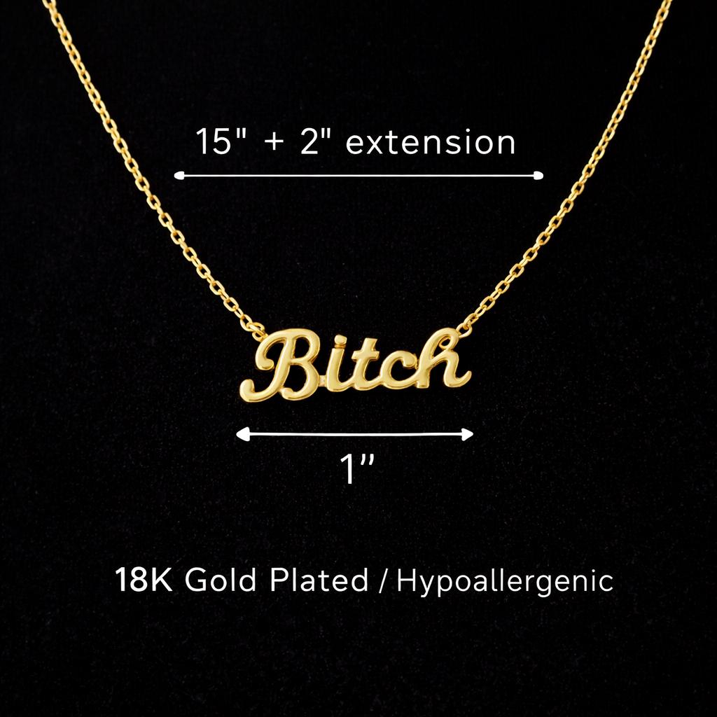 Gold Bitch Necklace, Stainless Steel Curse Word Pendant, Bold Edgy Statement Jewelry