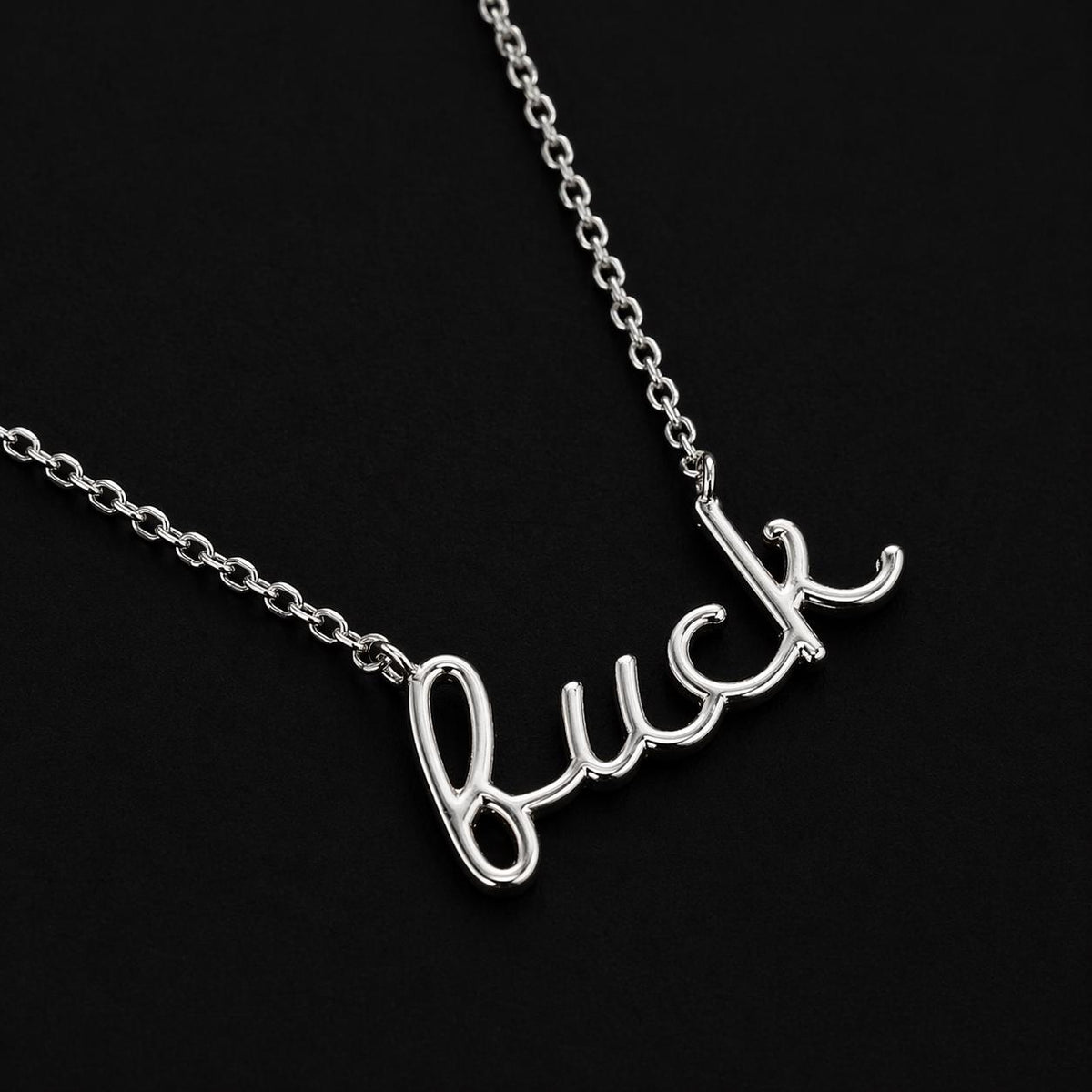 Custom Pave Fuck Necklace, 18K Gold Plated and Silver Pendant Chain, Bold Statement Jewelry