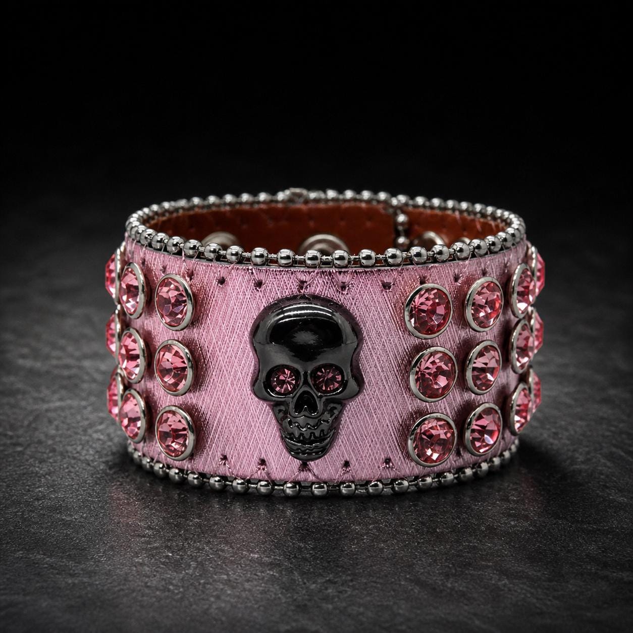 Skull Rhinestone Skull Cuff Bracelet: Faux Leather Punk Jewelry for Women