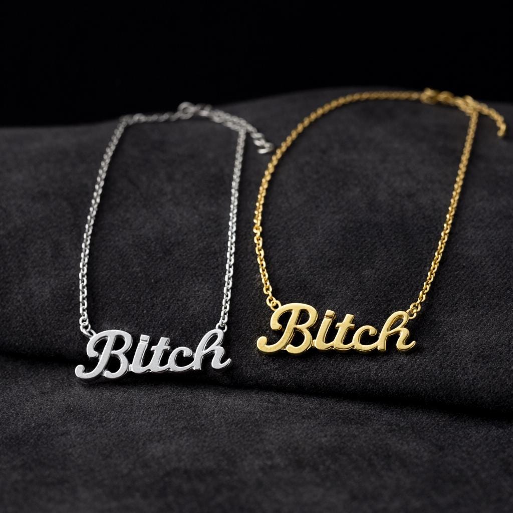 Gold Bitch Necklace, Stainless Steel Curse Word Pendant, Bold Edgy Statement Jewelry