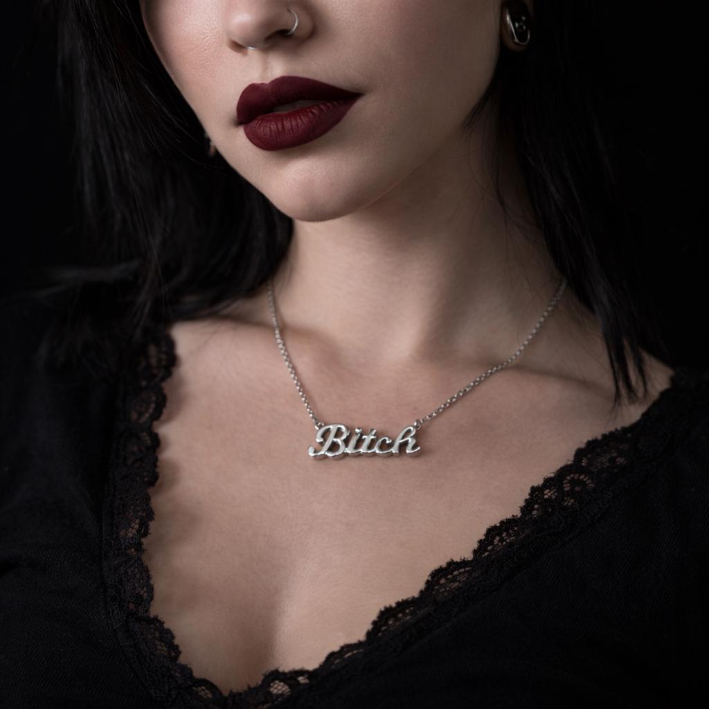Gold Bitch Necklace, Stainless Steel Curse Word Pendant, Bold Edgy Statement Jewelry