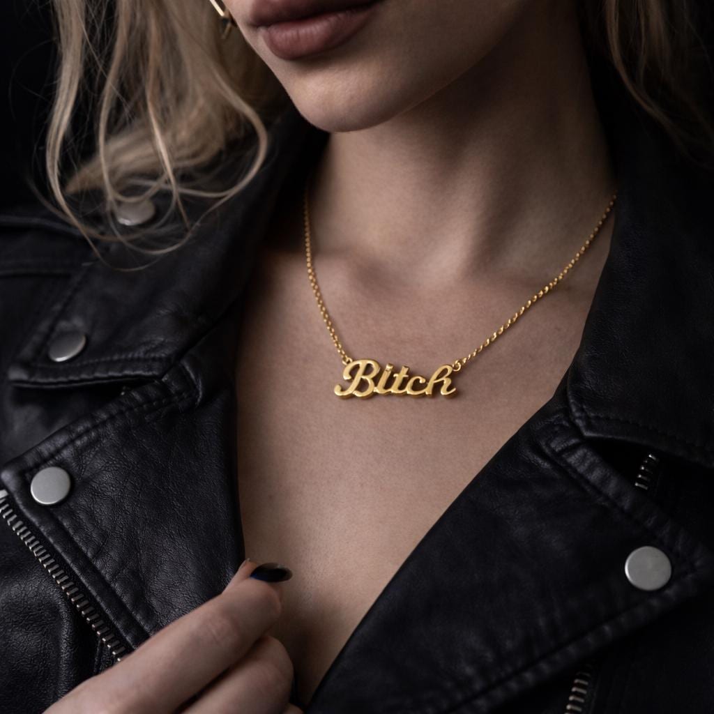 Gold Bitch Necklace, Stainless Steel Curse Word Pendant, Bold Edgy Statement Jewelry