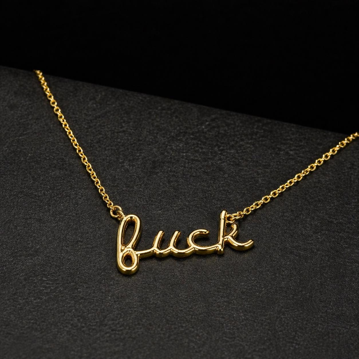 Custom Pave Fuck Necklace, 18K Gold Plated and Silver Pendant Chain, Bold Statement Jewelry
