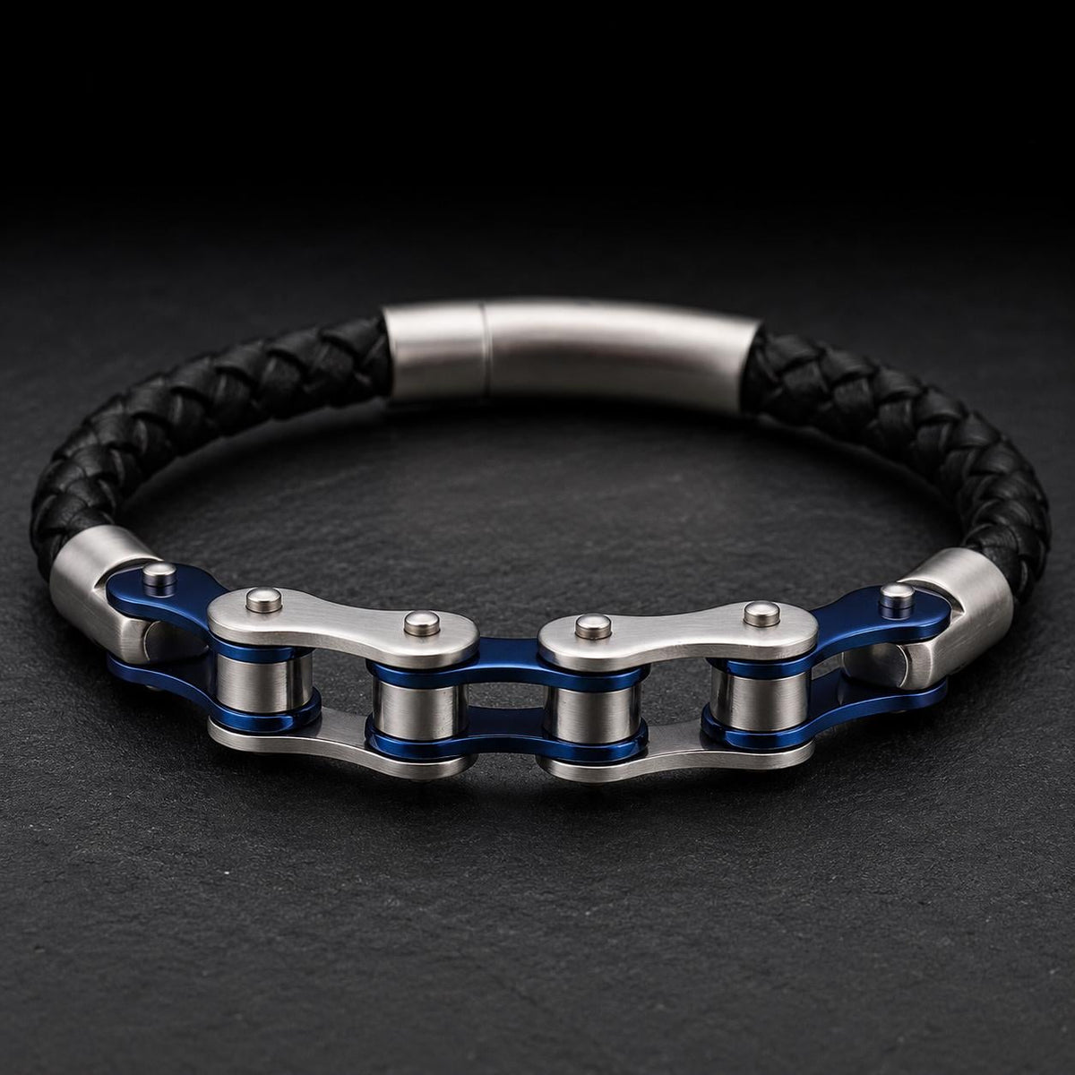 Handmade Leather Chain Link Motorcycle Bracelet for Men in Variety of Colors