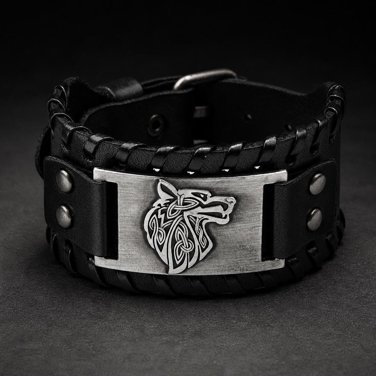 Men’s Viking Leather Cuff Bracelet with Norse Compass, Medieval Warrior Wristband