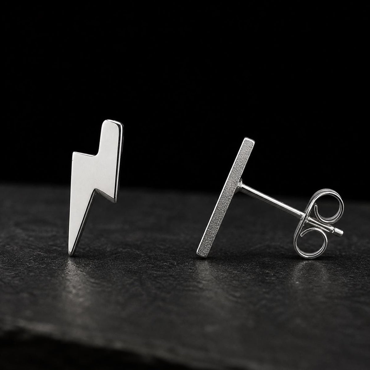 Gold or Silver Lightning Bolt Stud Earrings: Hypoallergenic Everyday Jewelry for Biker Women