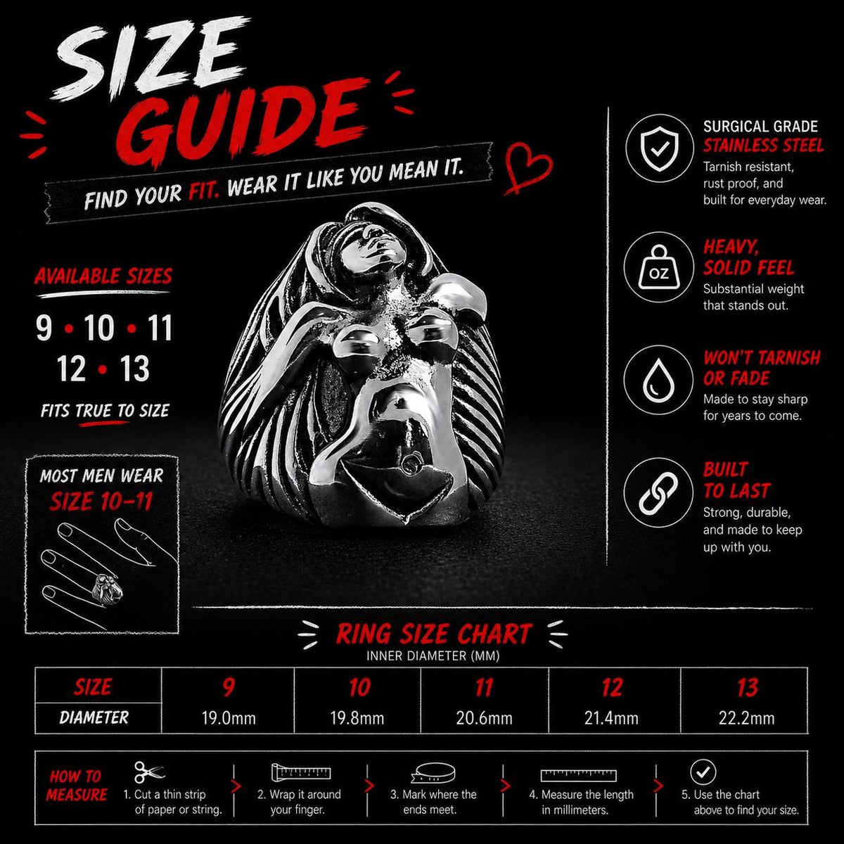 Heavy Stainless Steel Biker Ring: Skull Bandana Statement Jewelry for Men Sizes 9-13